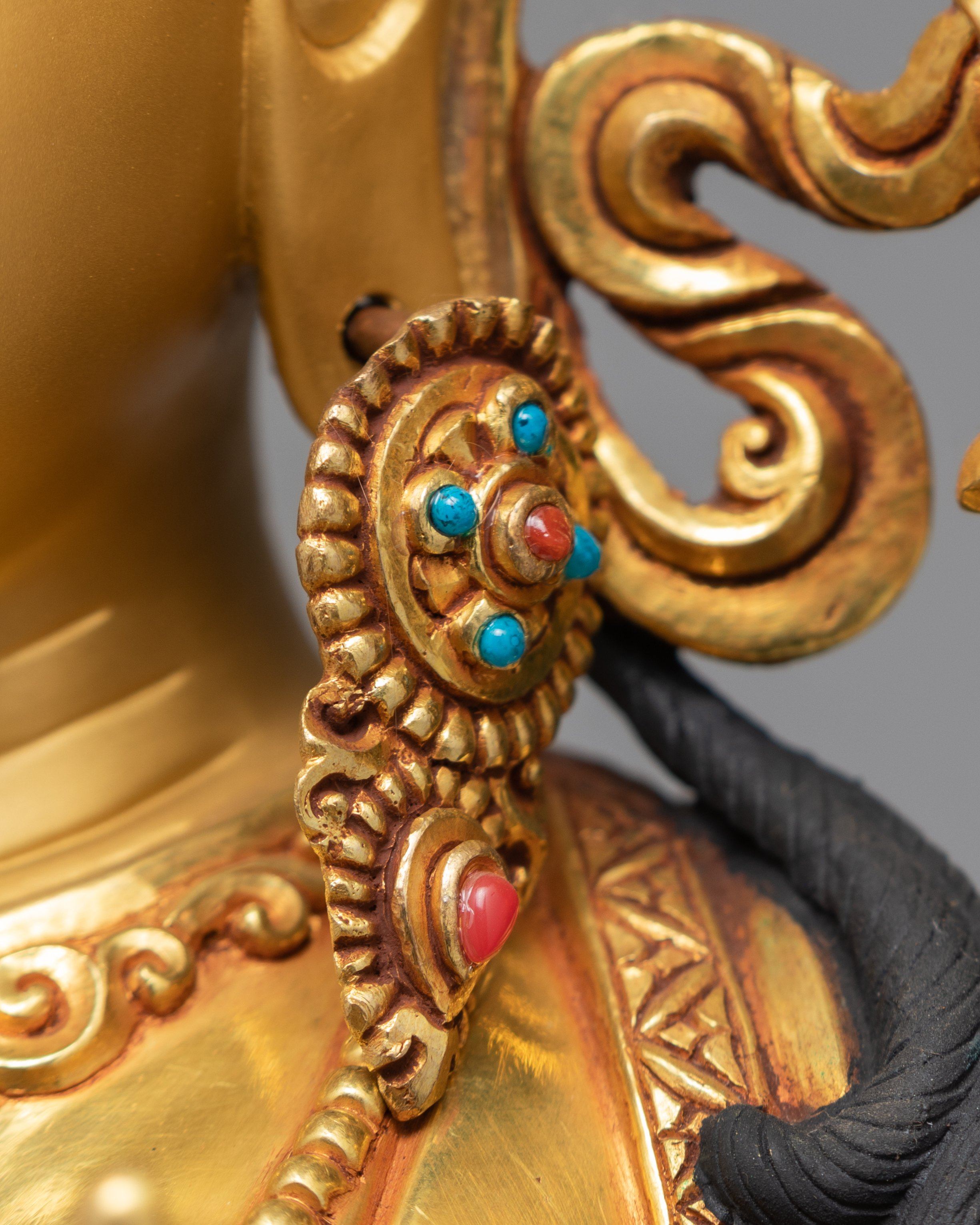 Green Tara Statue, Hand Carved Tara Statue, 24K Gold Gilded Tara