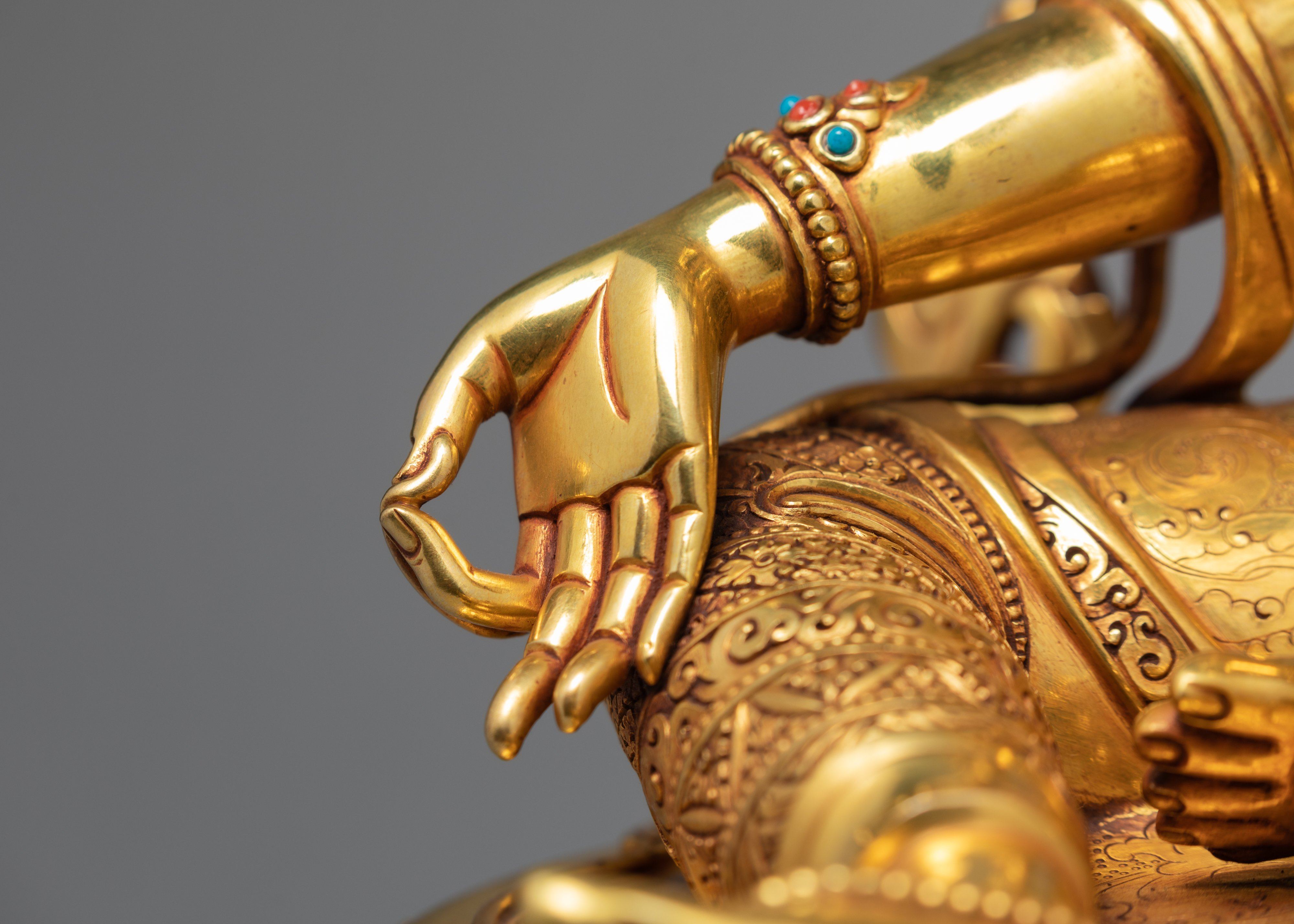 Green Tara Statue, Hand Carved Tara Statue, 24K Gold Gilded Tara