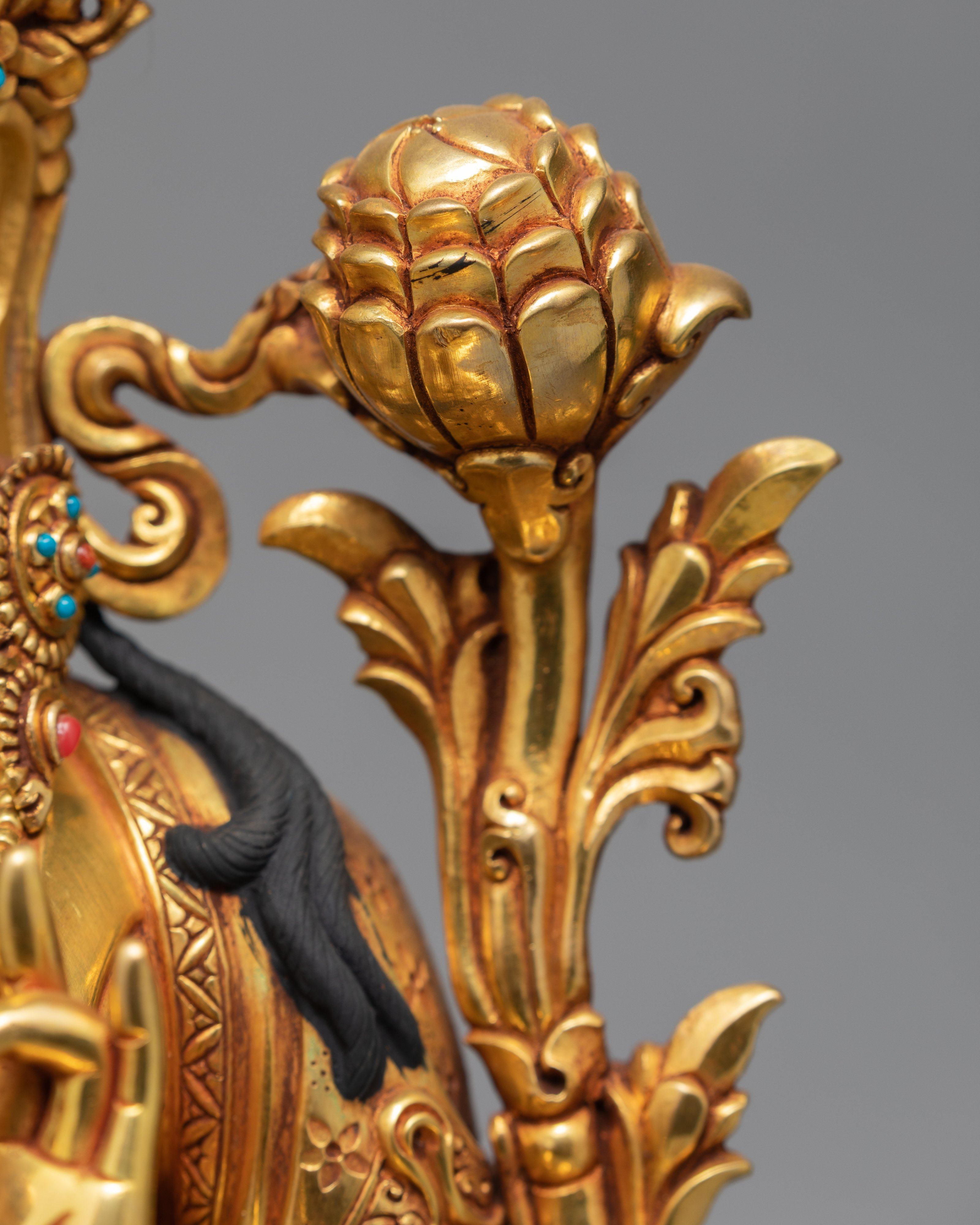 Green Tara Statue, Hand Carved Tara Statue, 24K Gold Gilded Tara