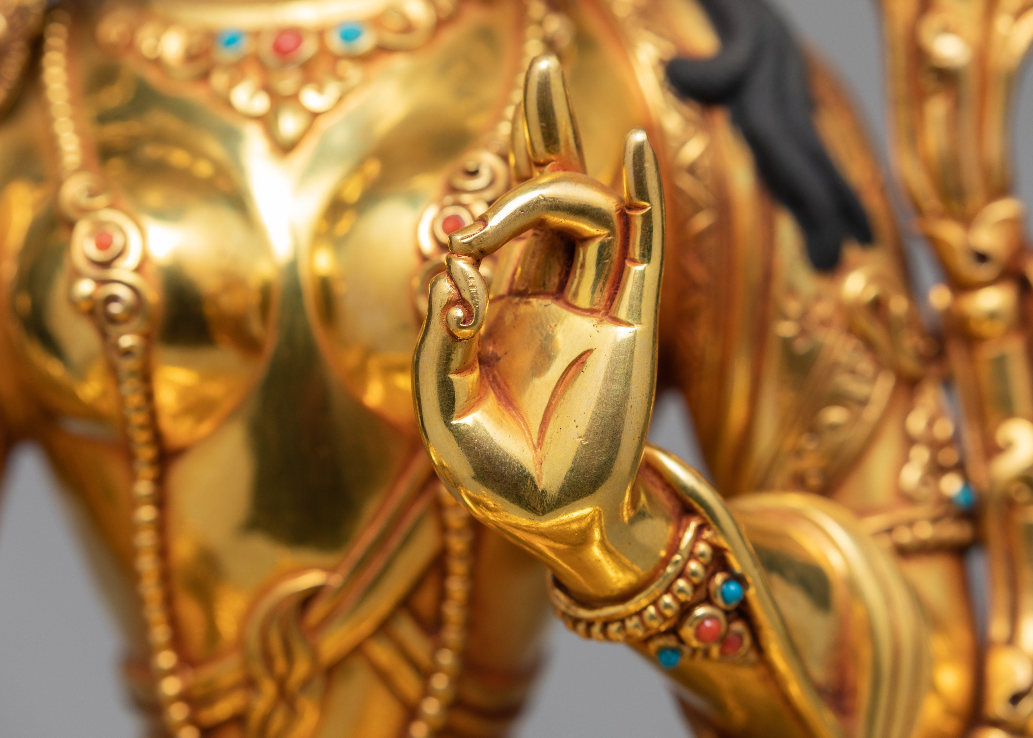 Green Tara Statue, Hand Carved Tara Statue, 24K Gold Gilded Tara