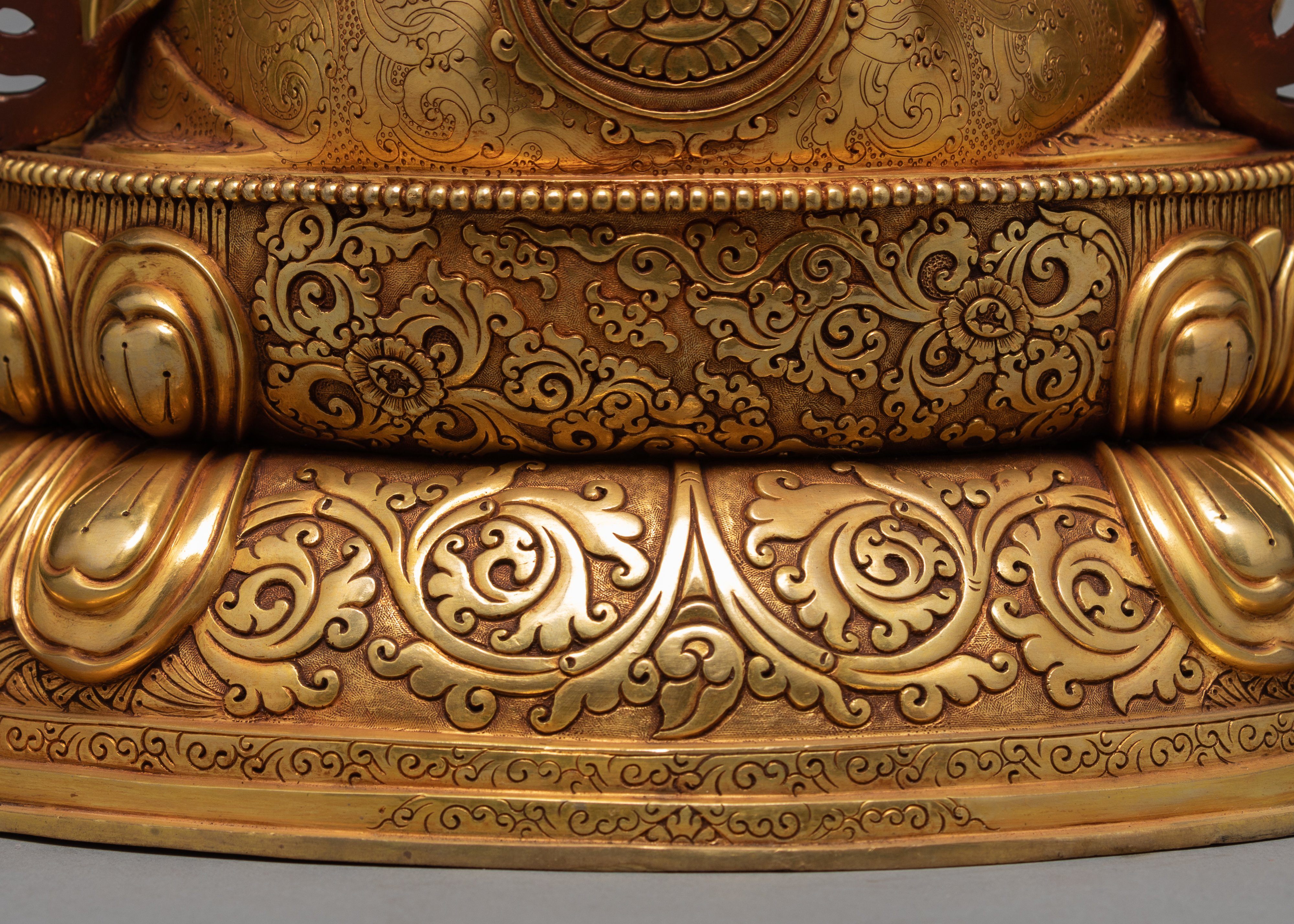 Green Tara Statue, Hand Carved Tara Statue, 24K Gold Gilded Tara