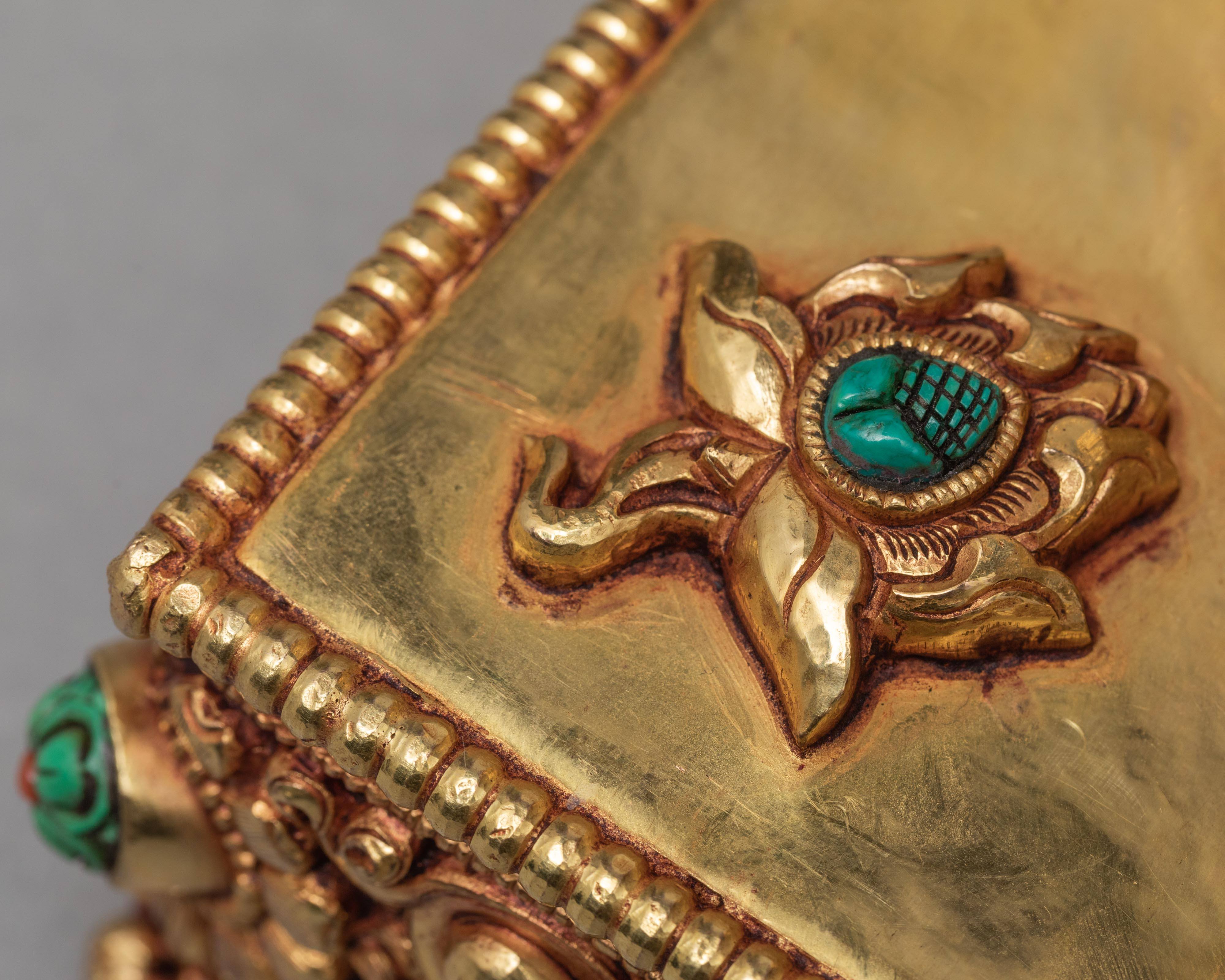 Green Tara Statue | Hand-made 24K Gold Gilded Art | Tara in Throne Statue