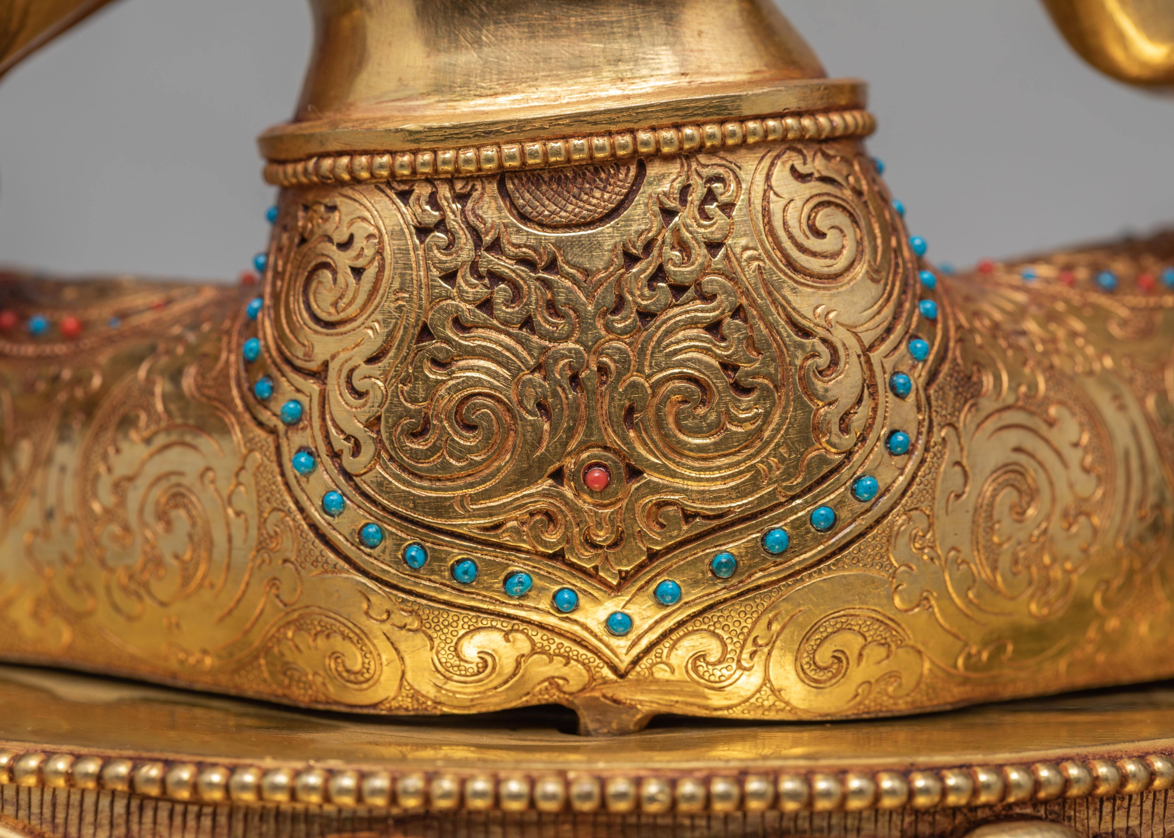 Green Tara Statue | Hand-made 24K Gold Gilded Art | Tara in Throne Statue