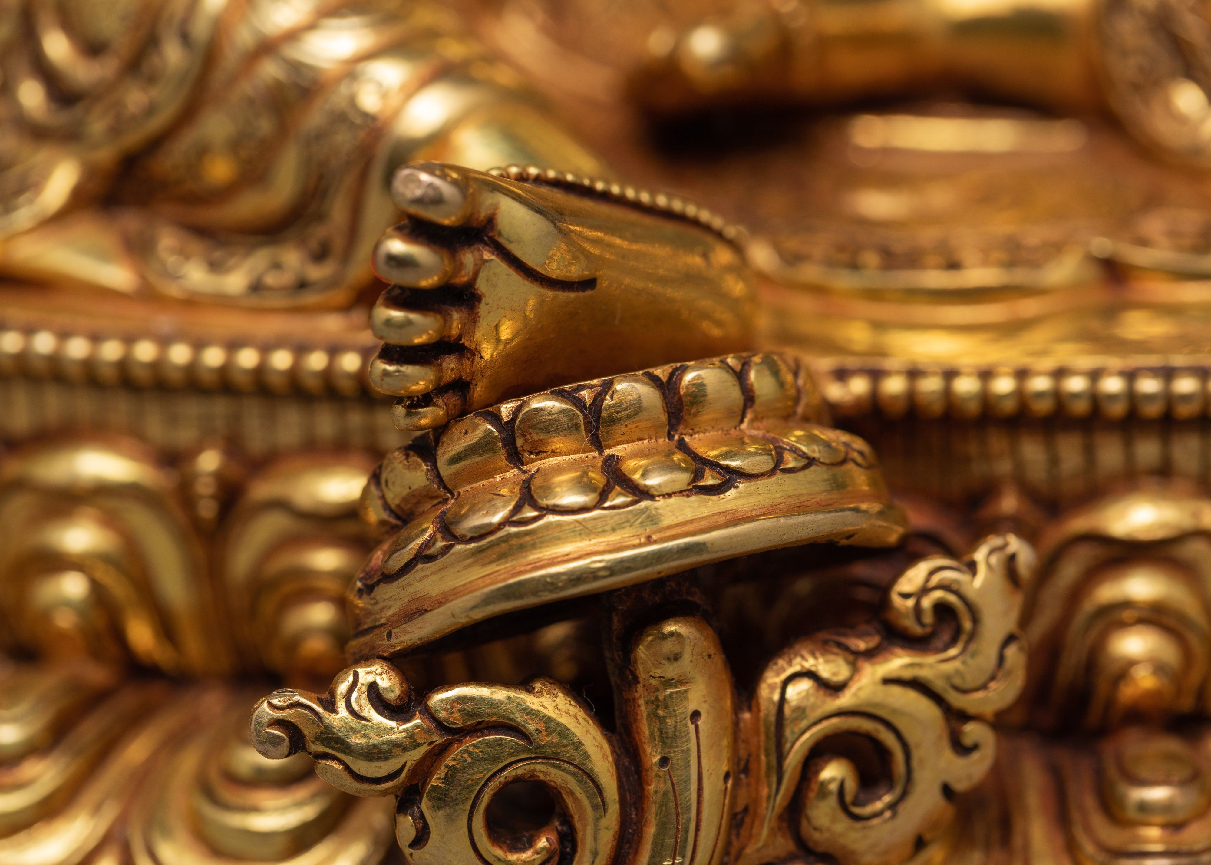 Green Tara Statue, Hand-made Tara and 24K Gold Gilded Statue