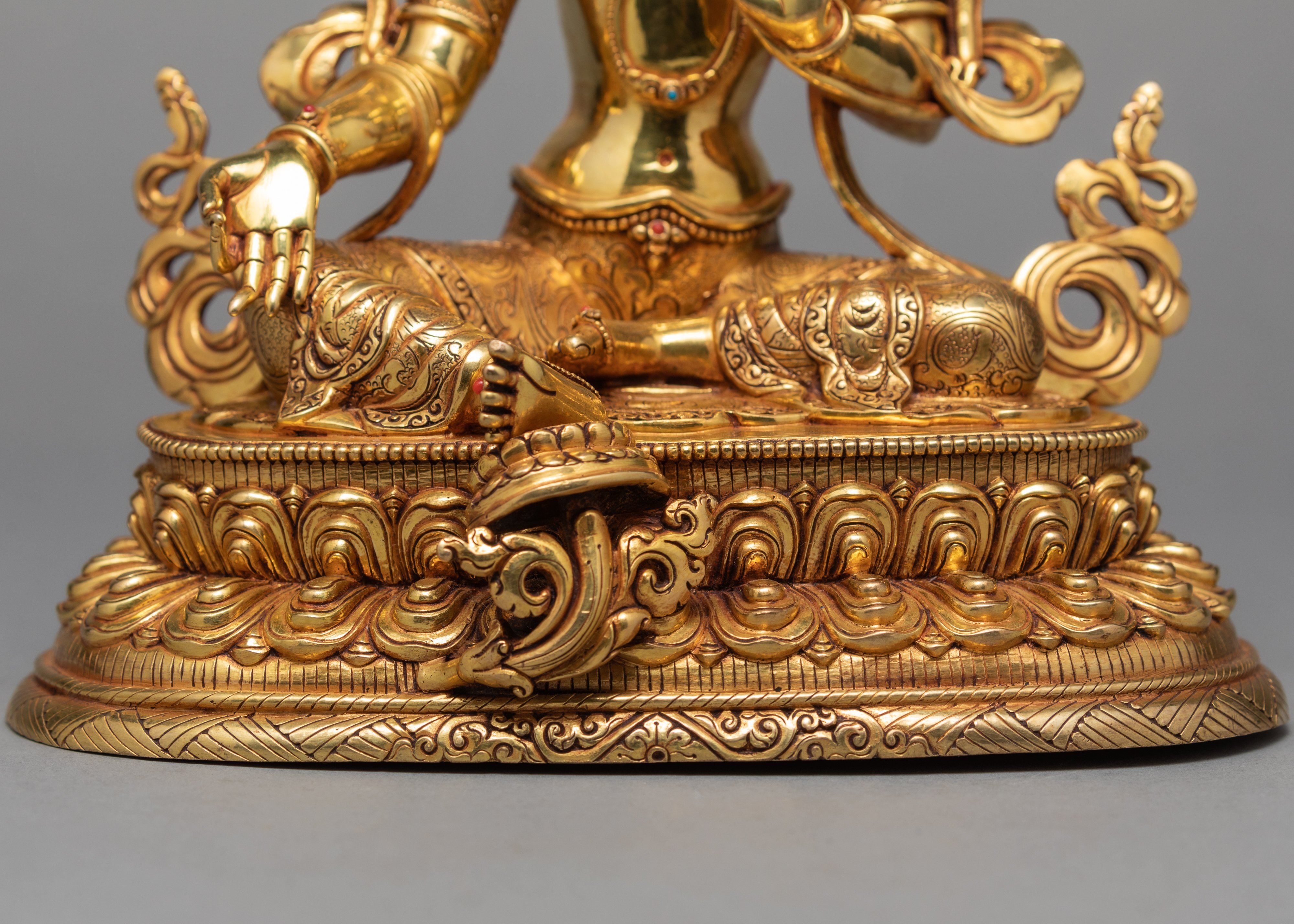 Green Tara Statue, Hand-made Tara and 24K Gold Gilded Statue