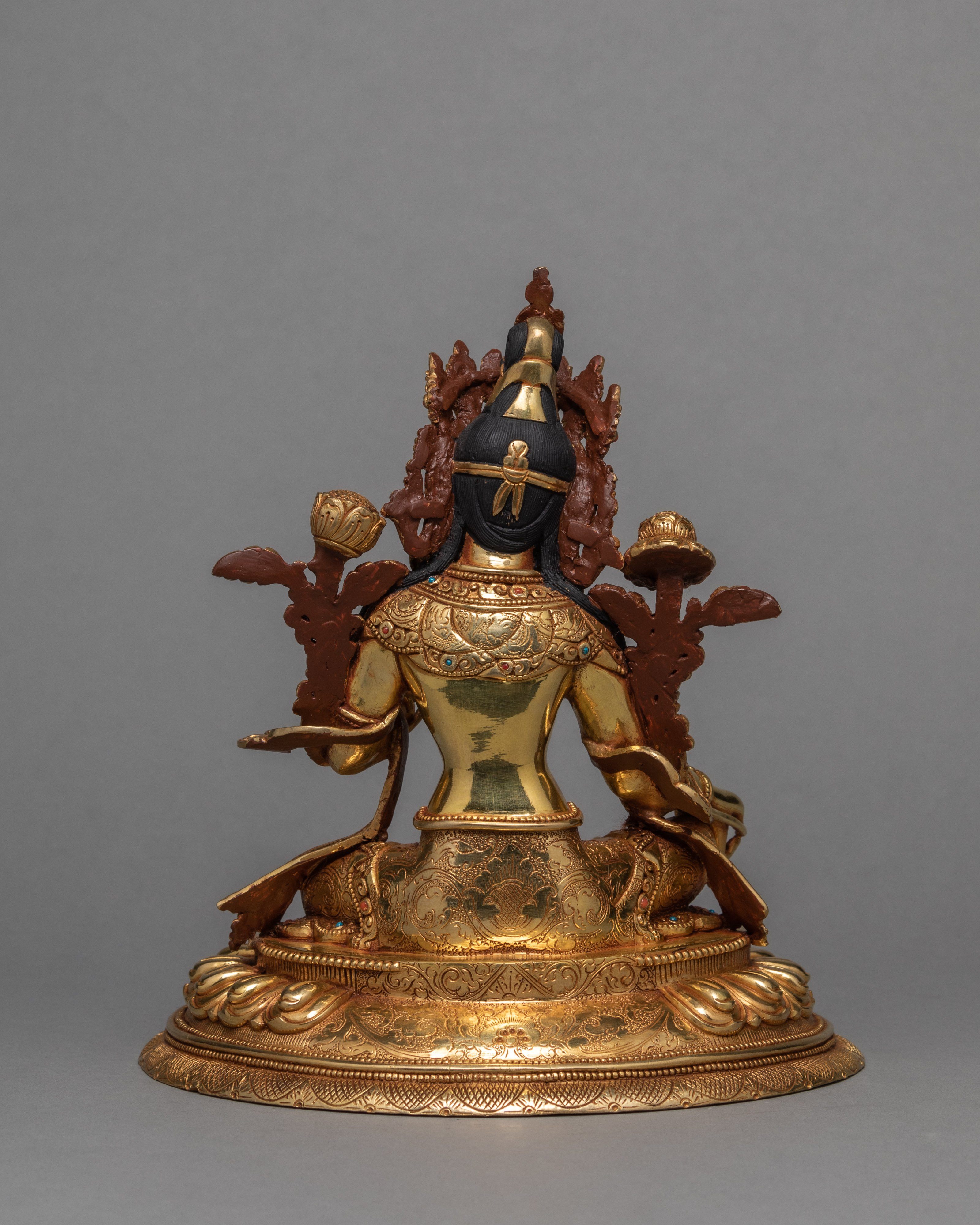 Green Tara Statue | Tara 24K Gold Gilded Statue | Traditionally Hand Carved Tara