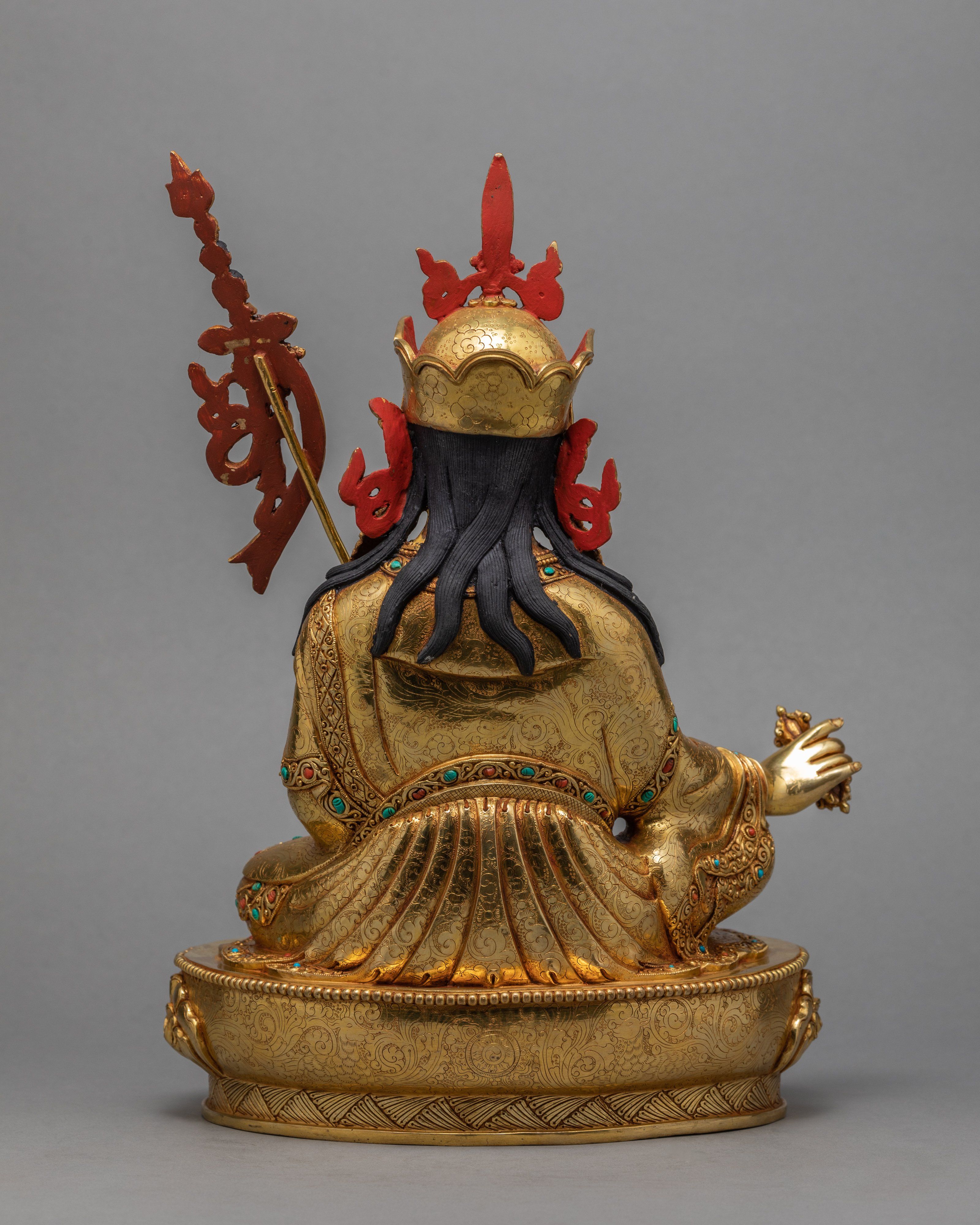 Guru Padmasambhava, Guru Rinpoche Statue, 24K Gold Gilded Traditional Buddhist Art