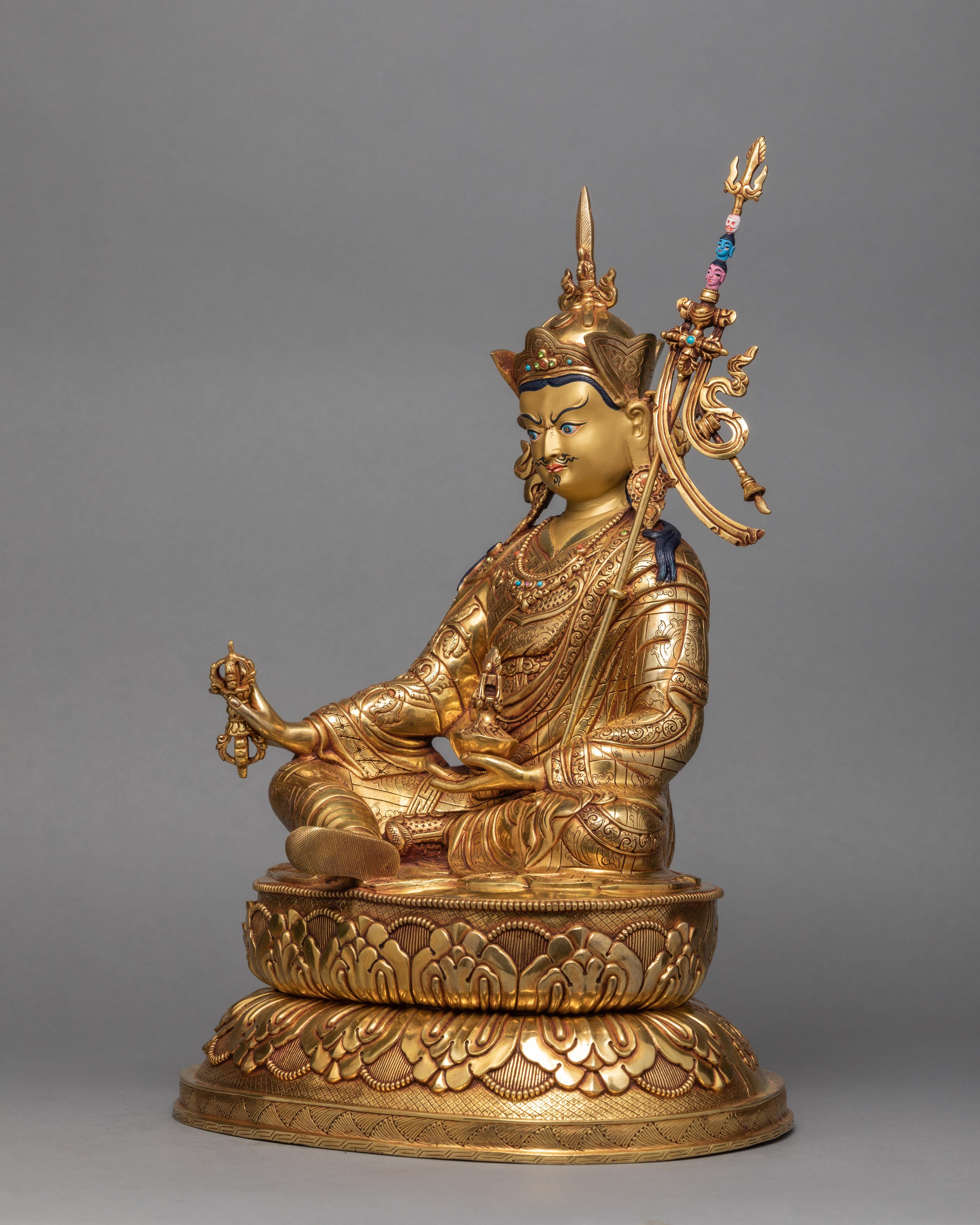 Guru Rinpoche Statue, Guru Padmasambhava, 24K Gold Gilded Guru Statue