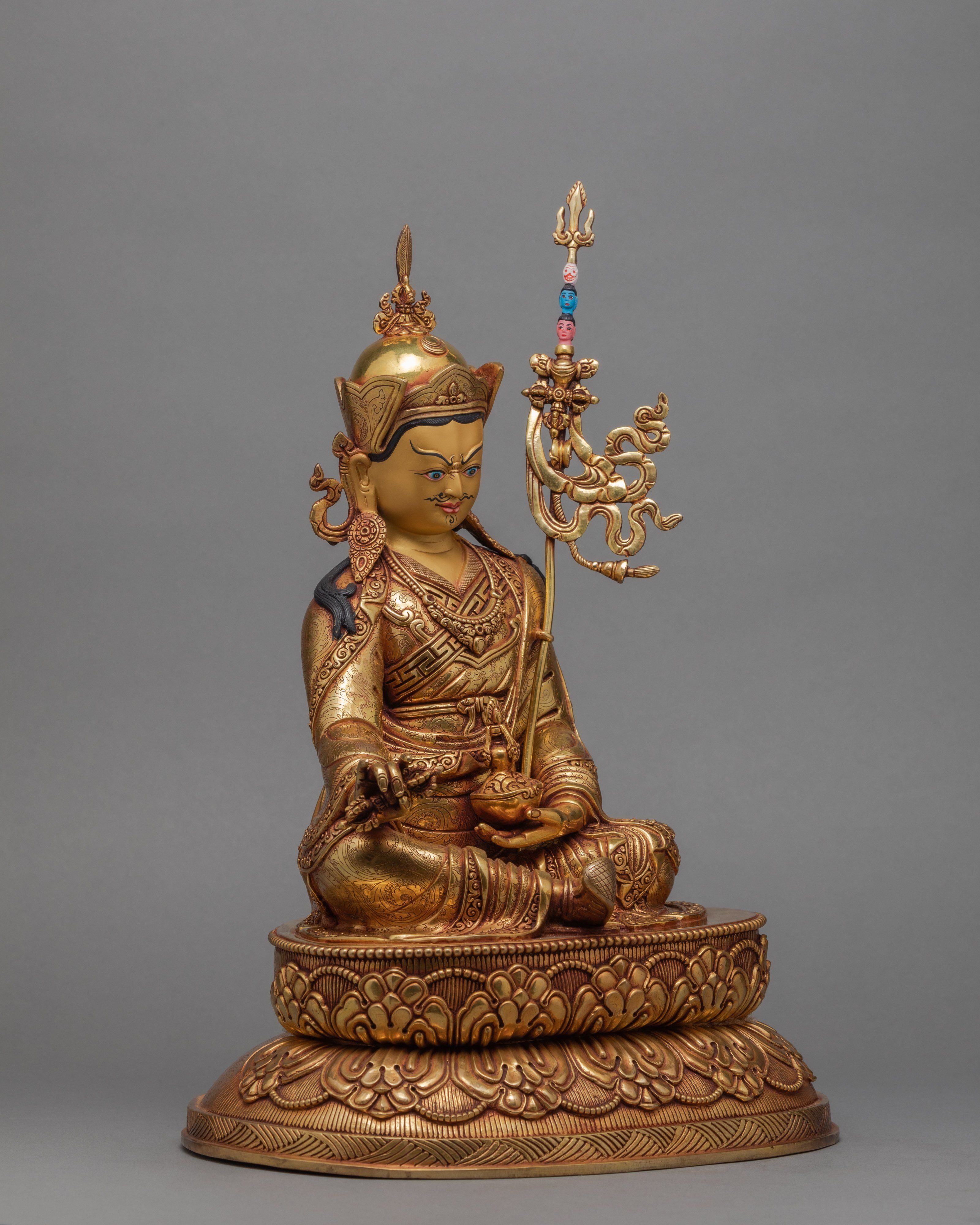 Guru Rinpoche Statue, Hand-made Guru Padmasambhava Statue, 24K Gold Plated