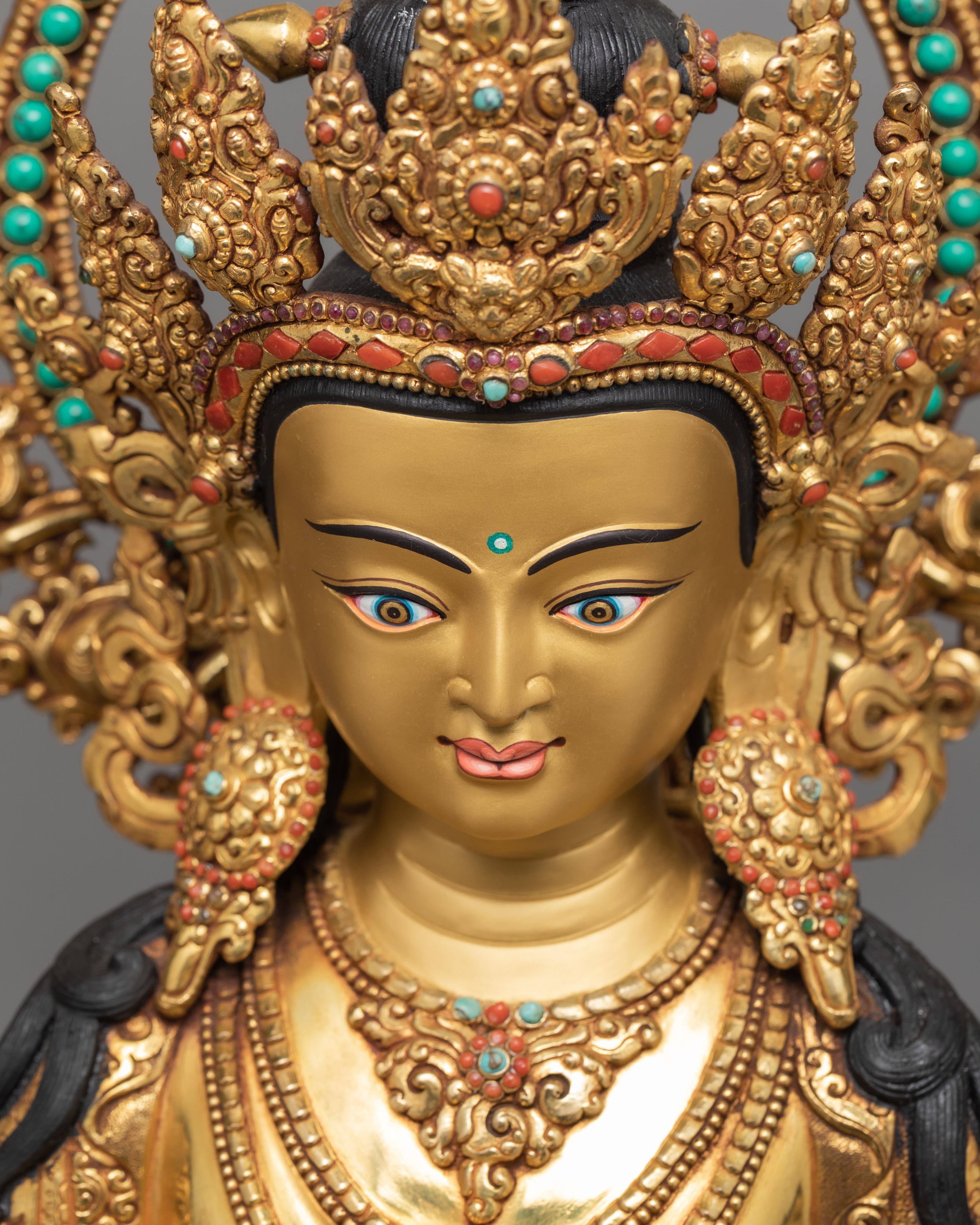 Ksitigarbha Statue | 24K Pure Gold Gilded Bodhisattva Statue | Handmade Ksitigarbha Statue