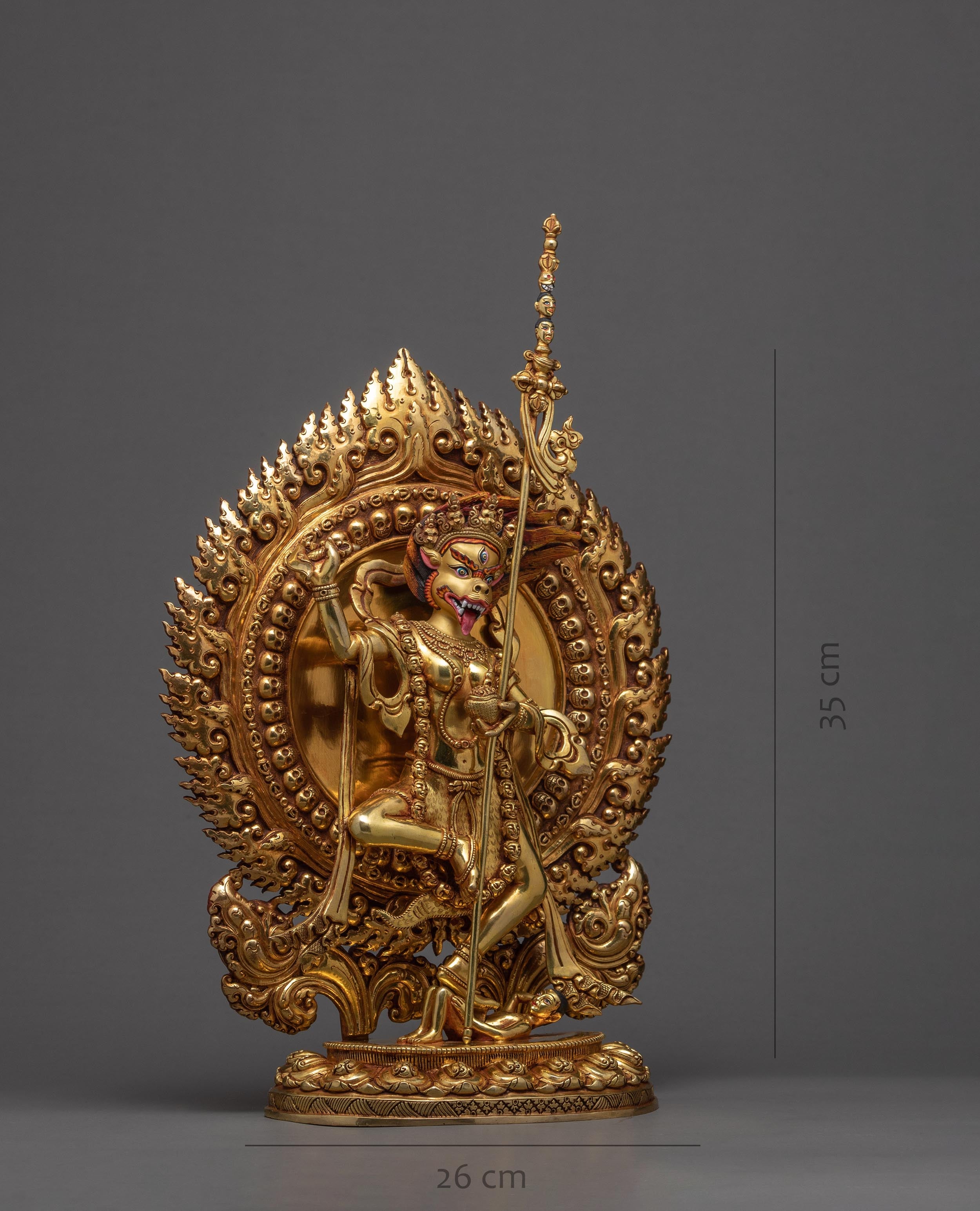 Dakini Simhamukha Statue | Tibetan Gold Gilded Sculpture Art