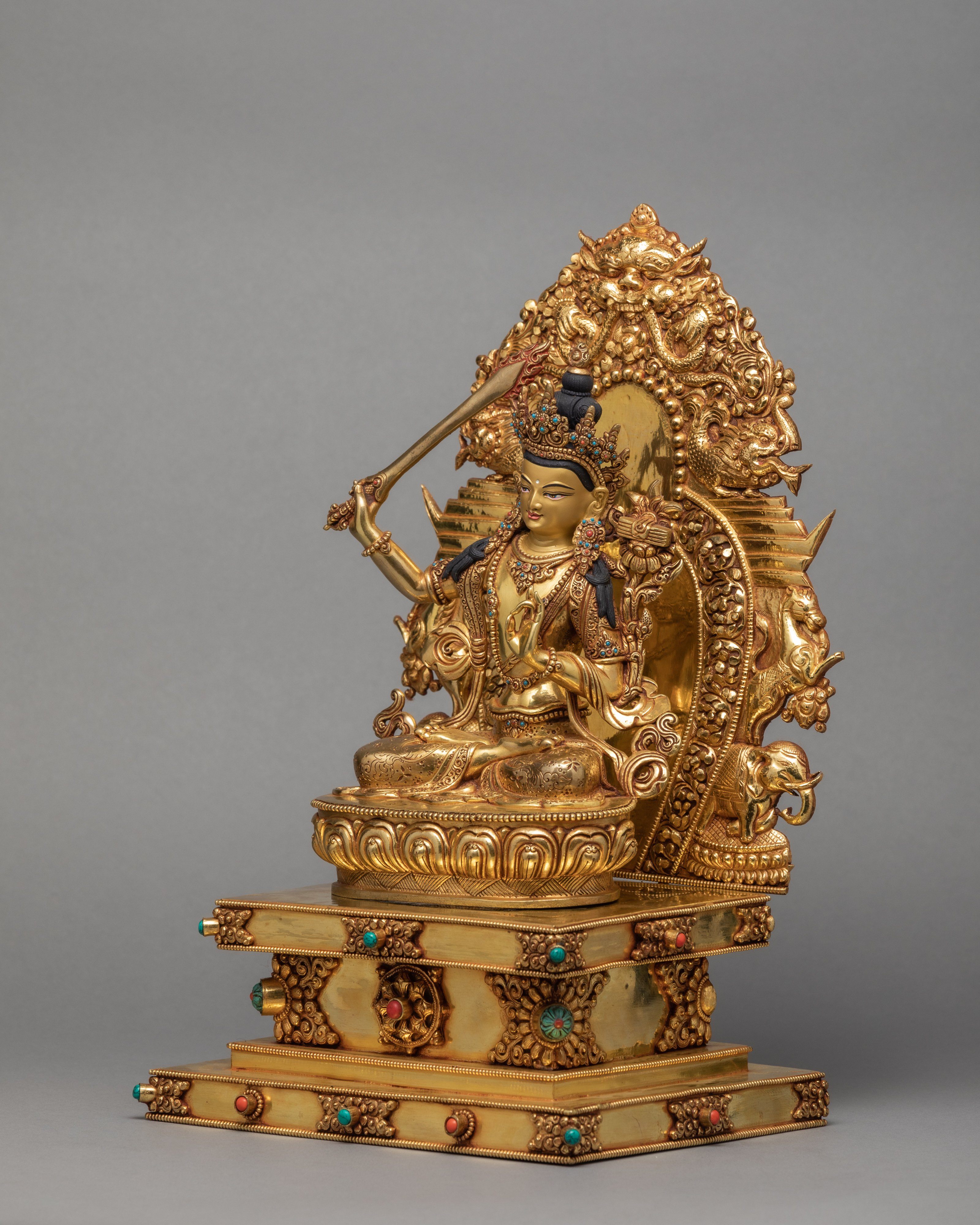 Manjushri in Throne | Manjushree Statue | 24K Gold Gilded Statue | Himalayan Art