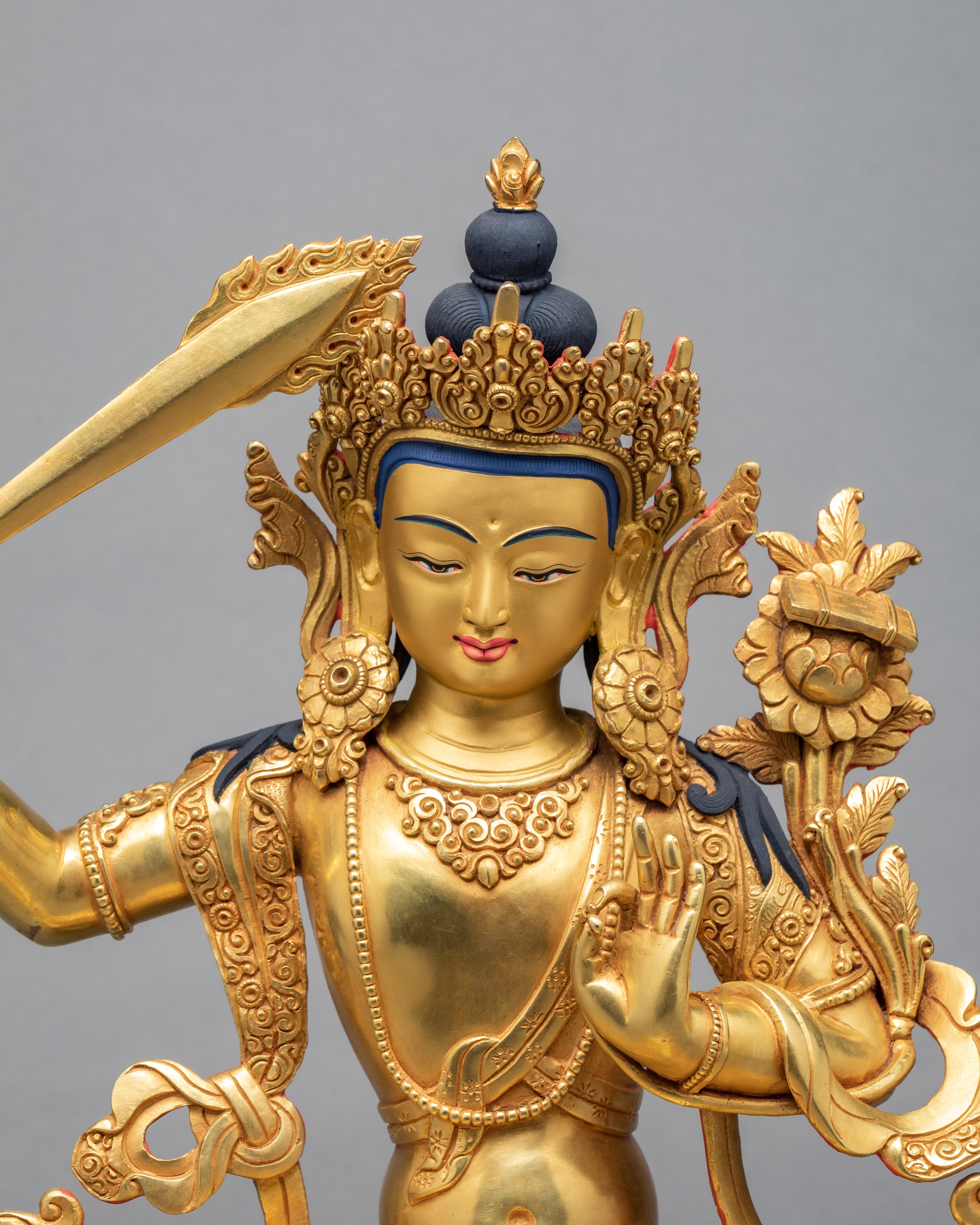 Manjushri | Bodhisattva Statue | Himalayan Statue Coated With Pure 24K Gold