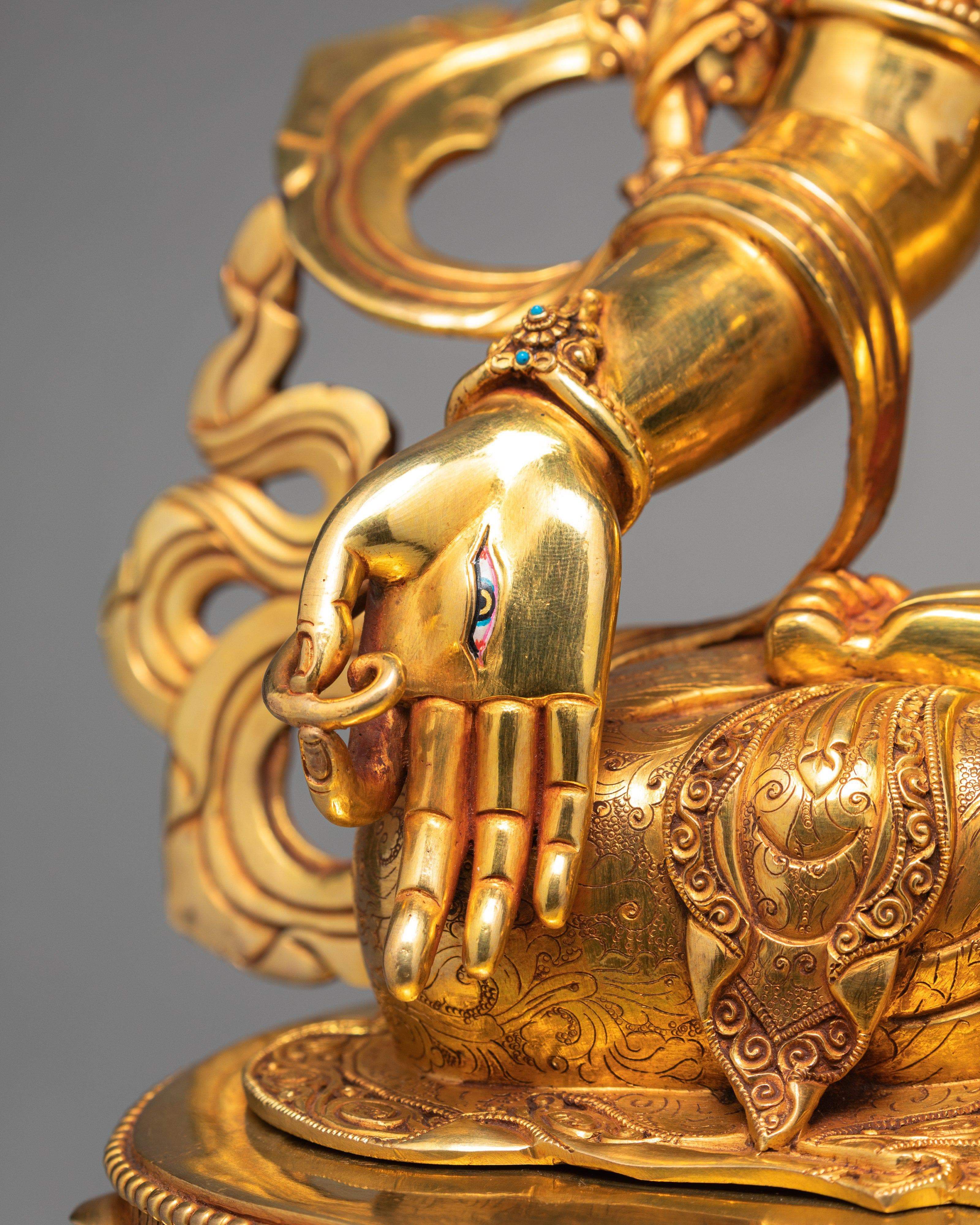 White Tara, Traditionally Hand Carved Tara, 24K Gold Plated Statue