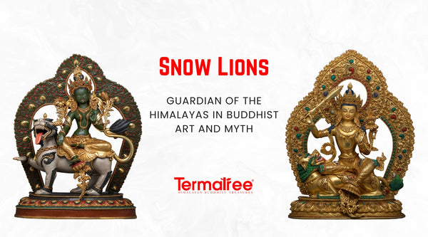 Snow Lions serve as symbols in Tibetan Buddhism and operate beyond a decorative function since they convey spiritual power in living, energetic visual metaphors.