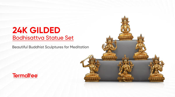 24K Gilded Bodhisattva Statue Set: Beautiful Buddhist Sculptures for Meditation