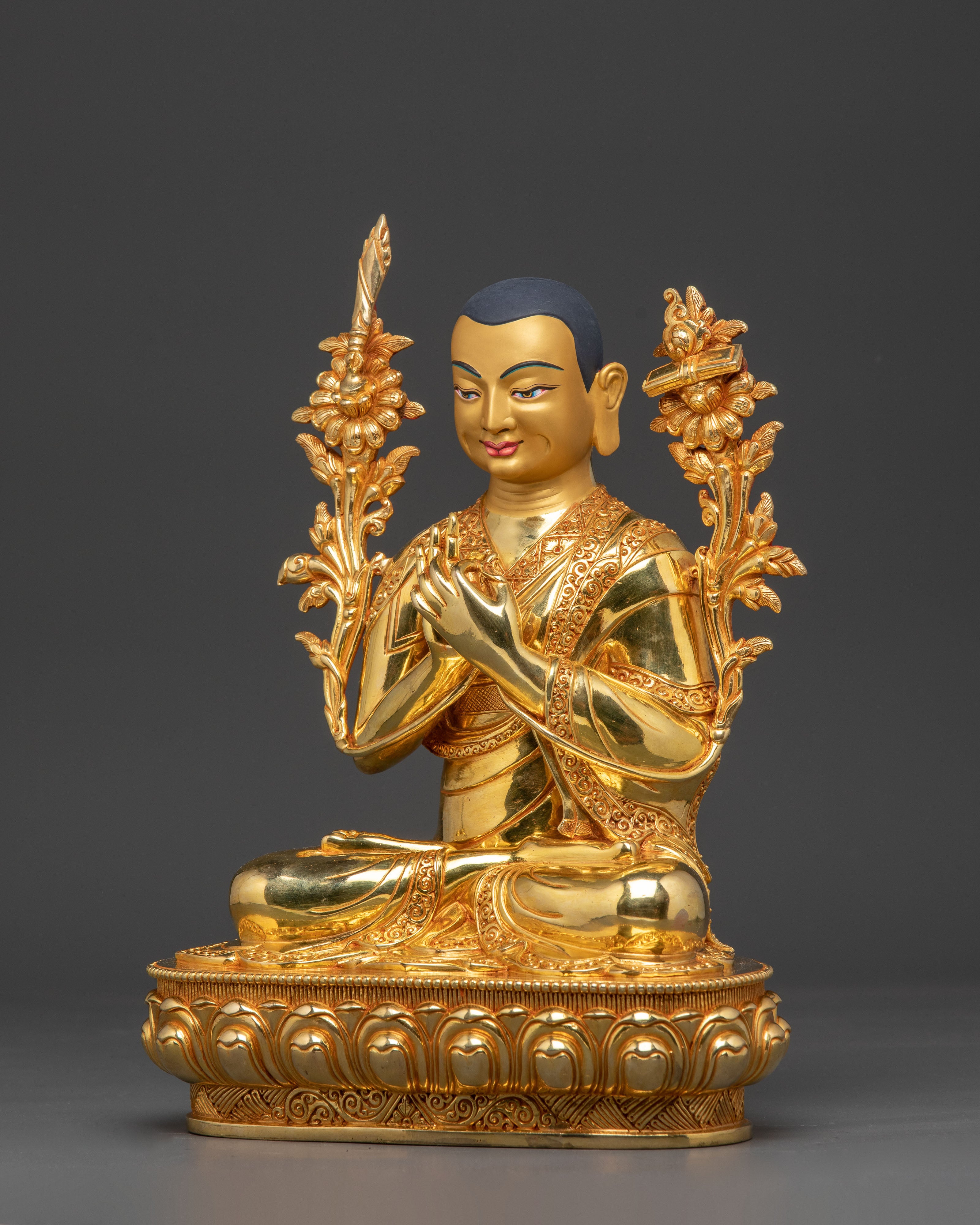 Golden Tsongkhapa Je, Gyaltsab and Khedrup Statue Set | Tibetan Buddhist Master Trio
