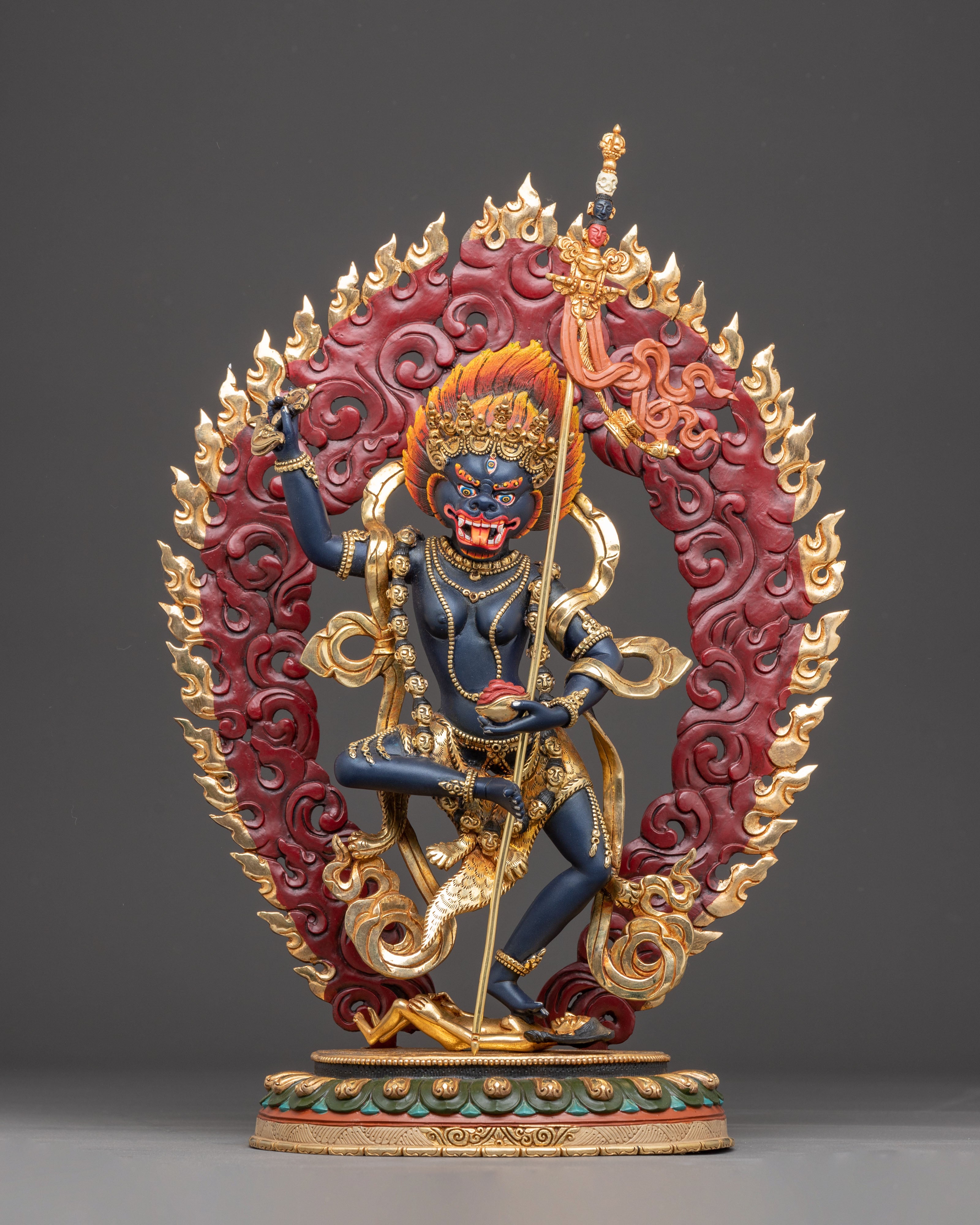 Handcrafted Dharma Protector Simhamukha Sculpture | Wrathful Guardian Deity
