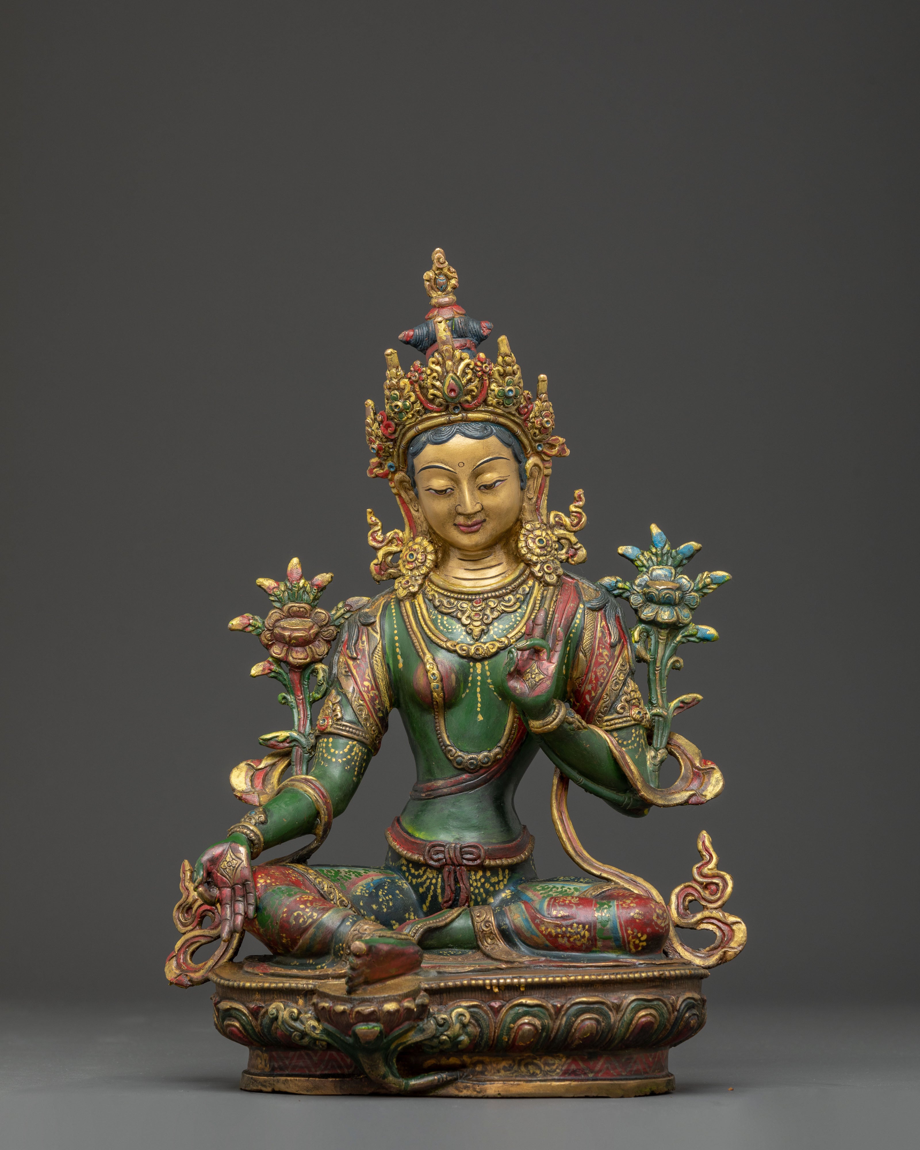 Green Tara Protector Deity Nepali Handcrafted Statue | Meditation Altar Decor