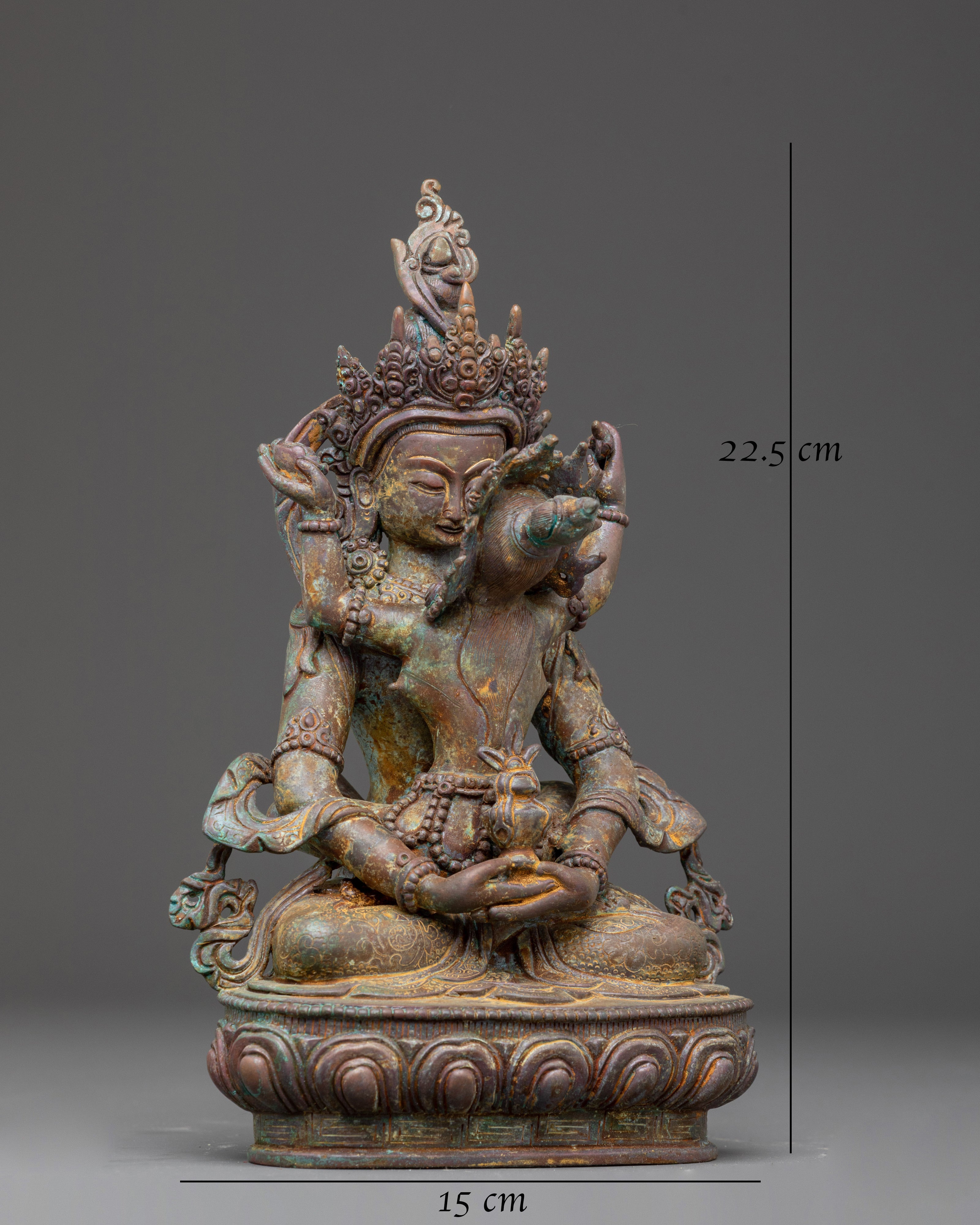 Statue of Buddha Amitayus with Consort | Oxidized Copper Sculpture