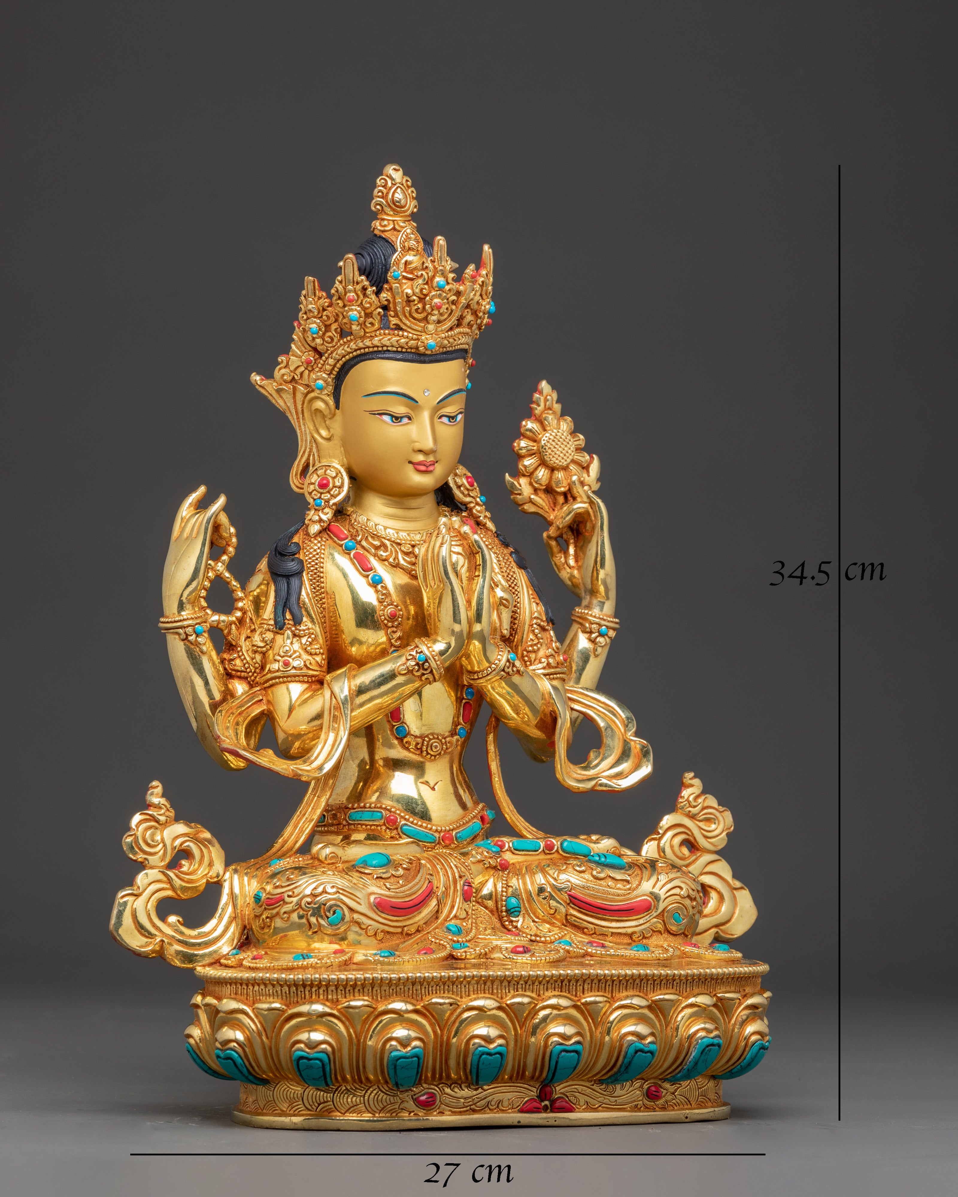 Handcrafted Statue of Four Armed Chenrezig | Avalokiteshvara 