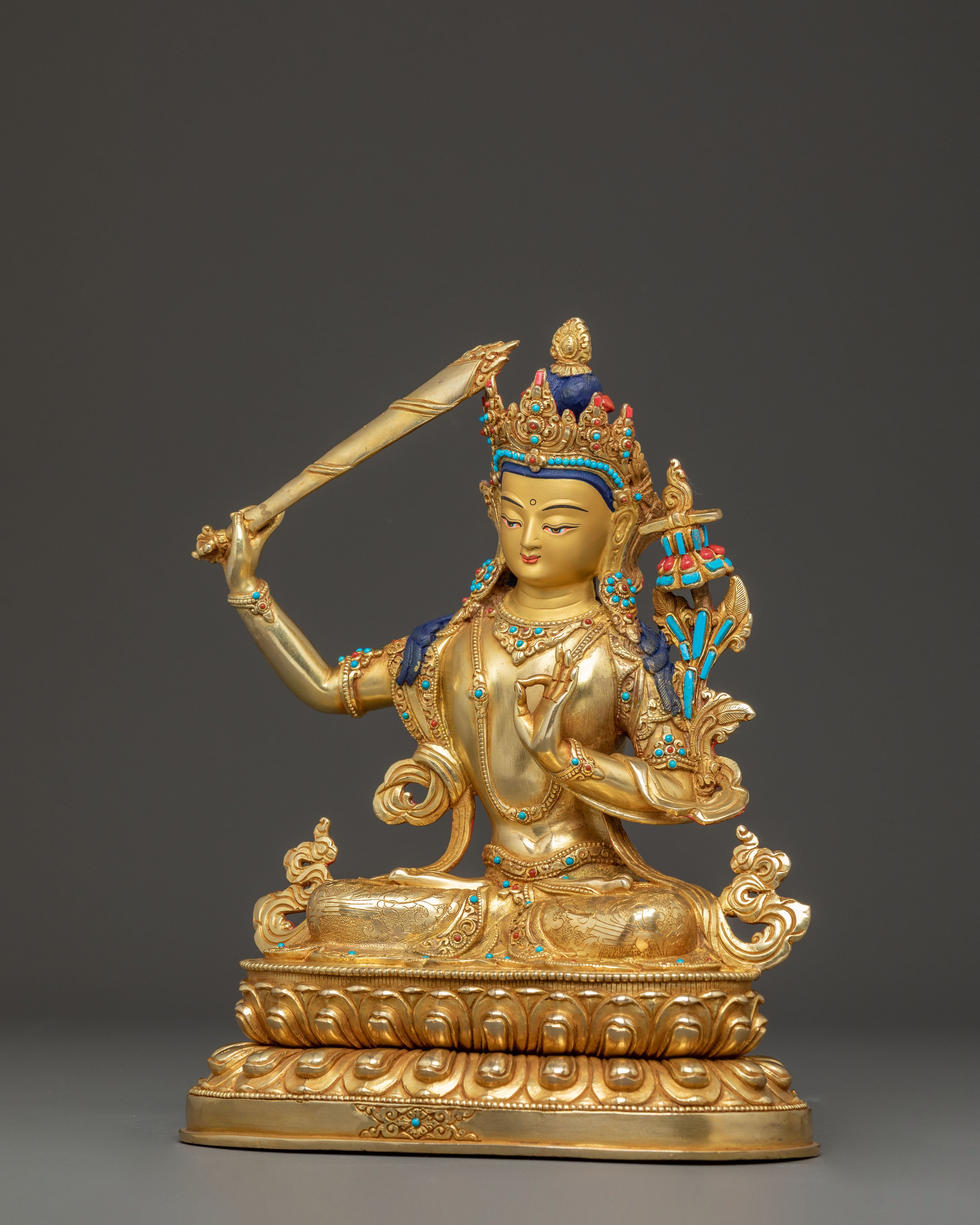 Handmade Sculpture of Manjushri, the Wisdom Bodhisattva | Nepali Crafted Icon