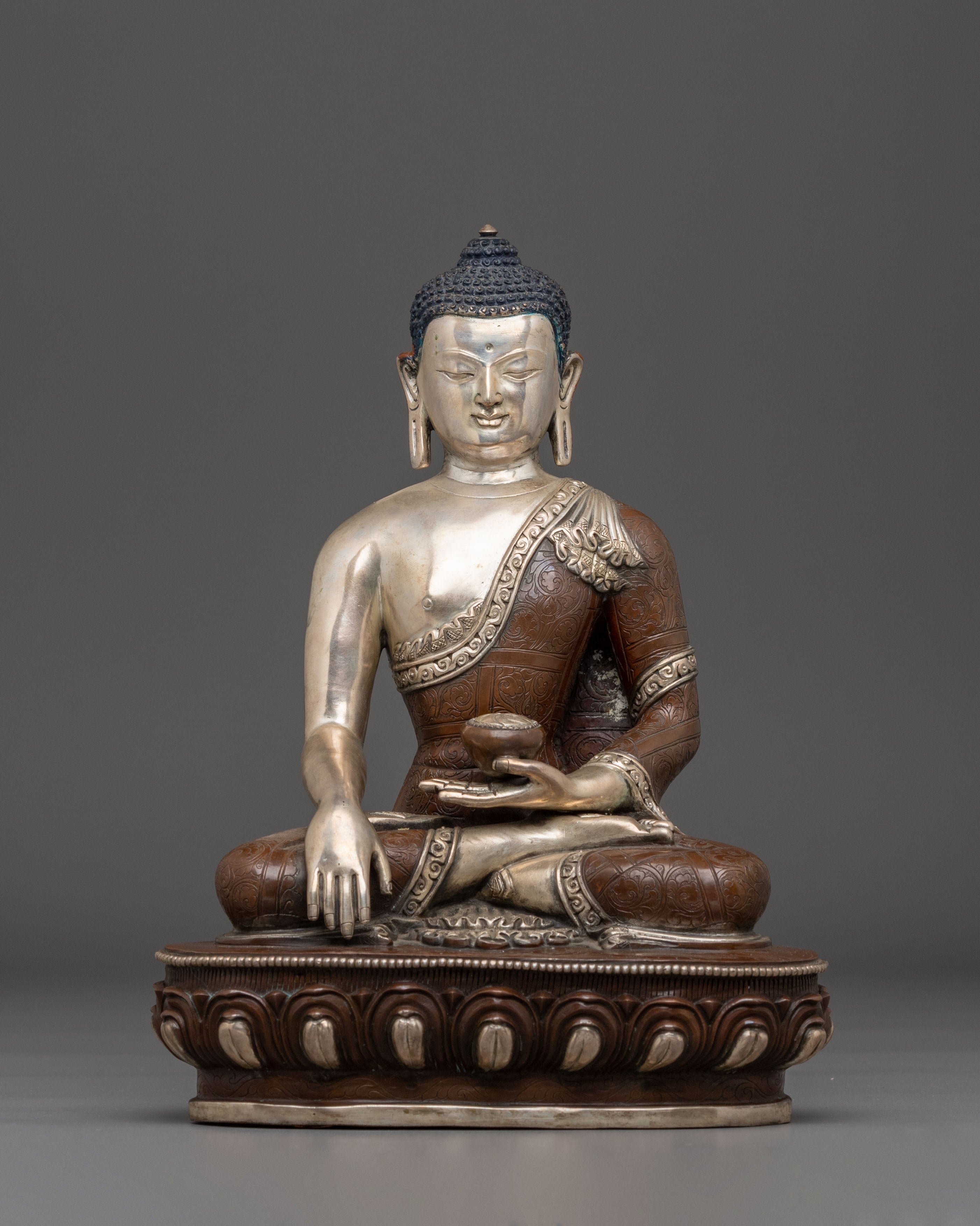 Silver-Electroplated Statue of Shakyamuni Buddha | Historical Buddha