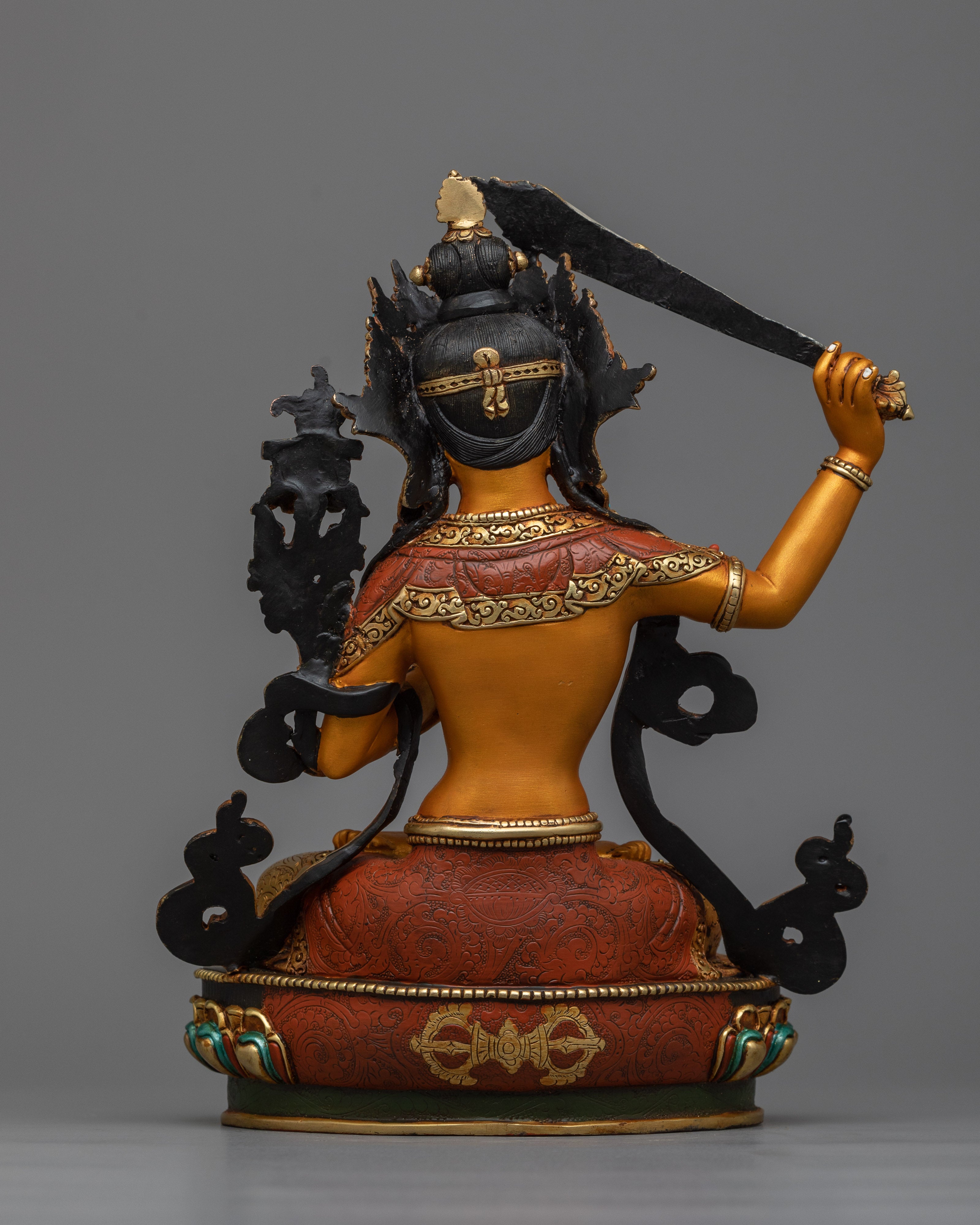 Colorful Manjushri Statue | Wisdom’s Radiant Beacon in Hand-Painted Detail