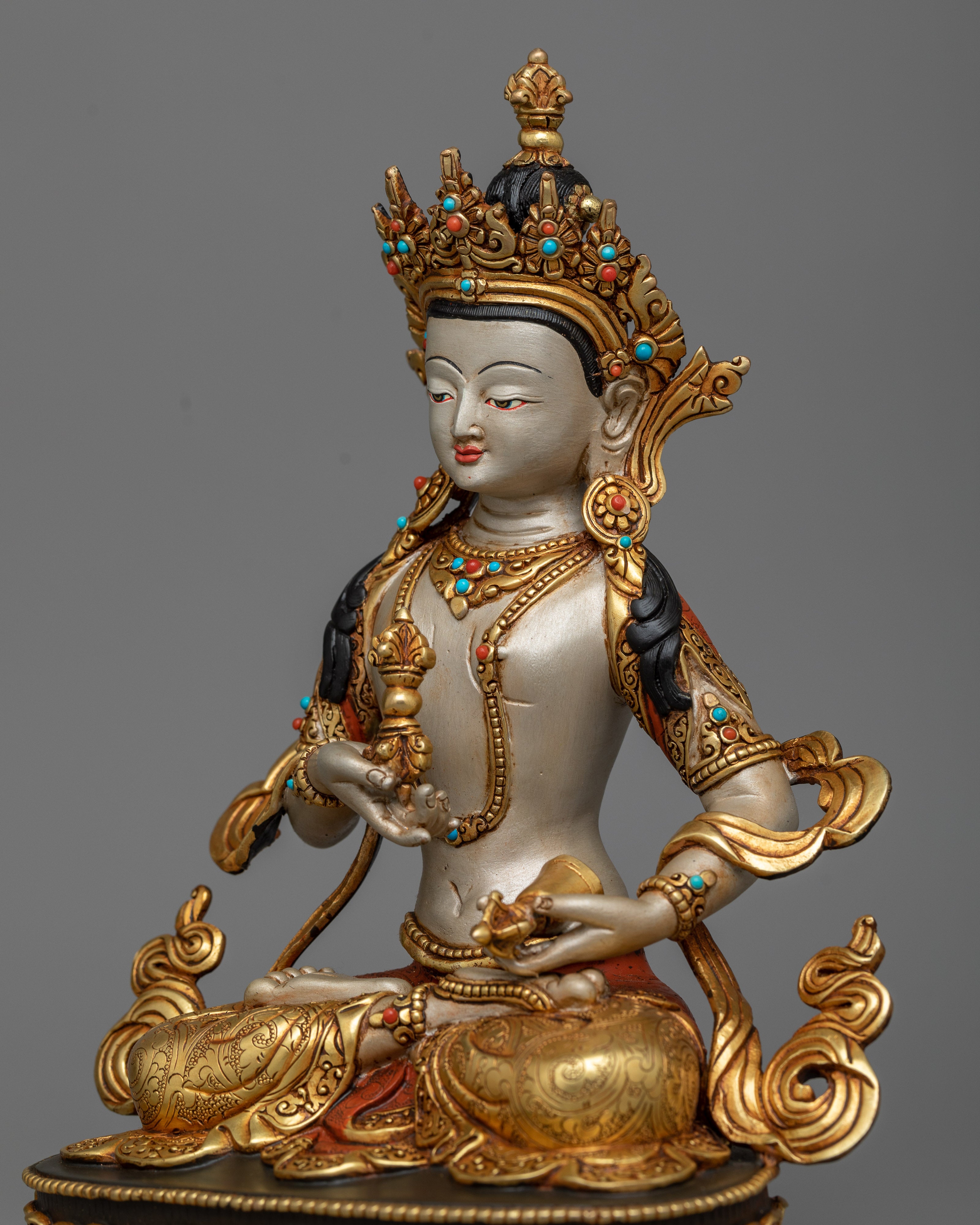 Colorful Vajrasattva Sculpture | 24K Gold Gilded with Hand-Painted Details