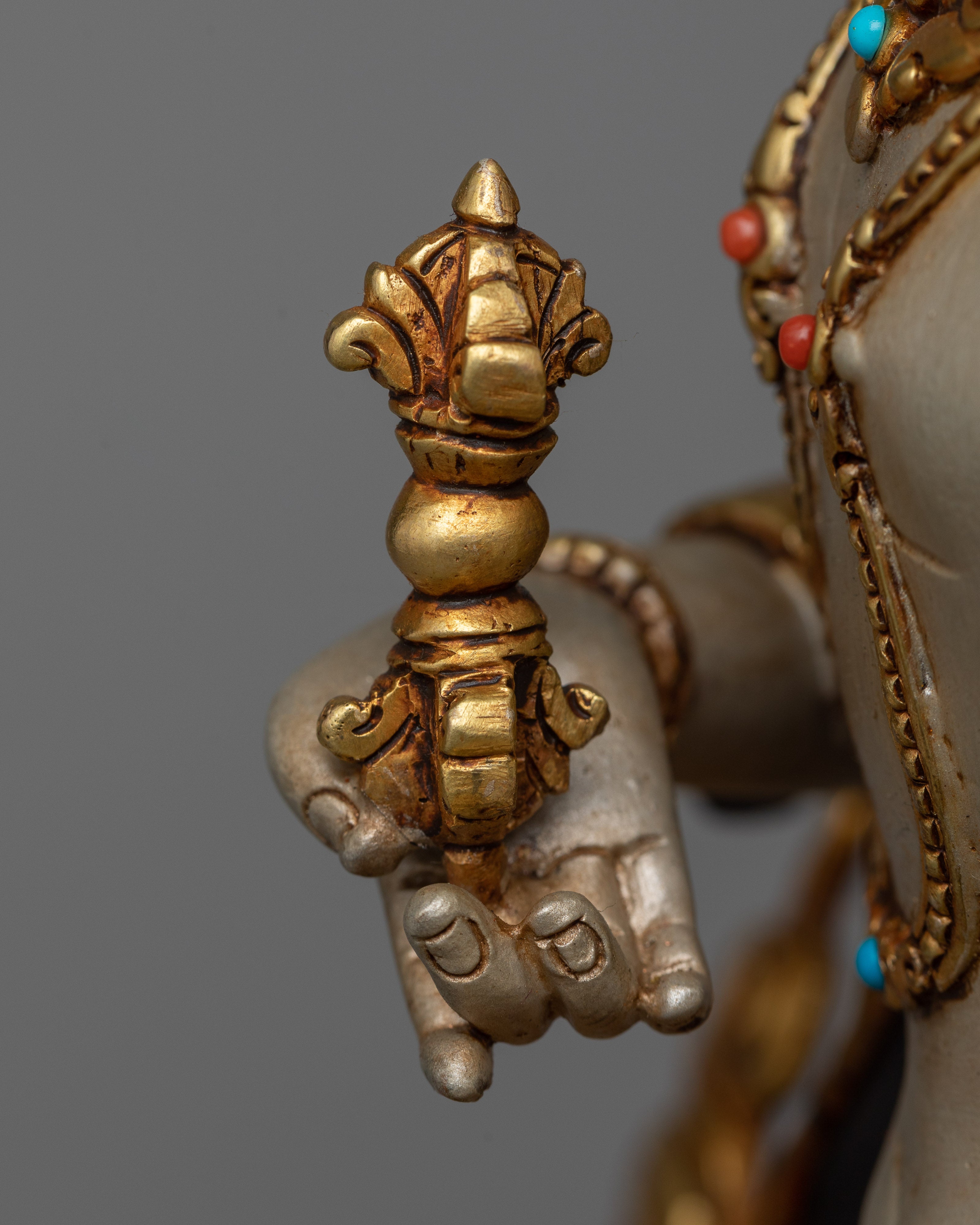 Colorful Vajrasattva Sculpture | 24K Gold Gilded with Hand-Painted Details