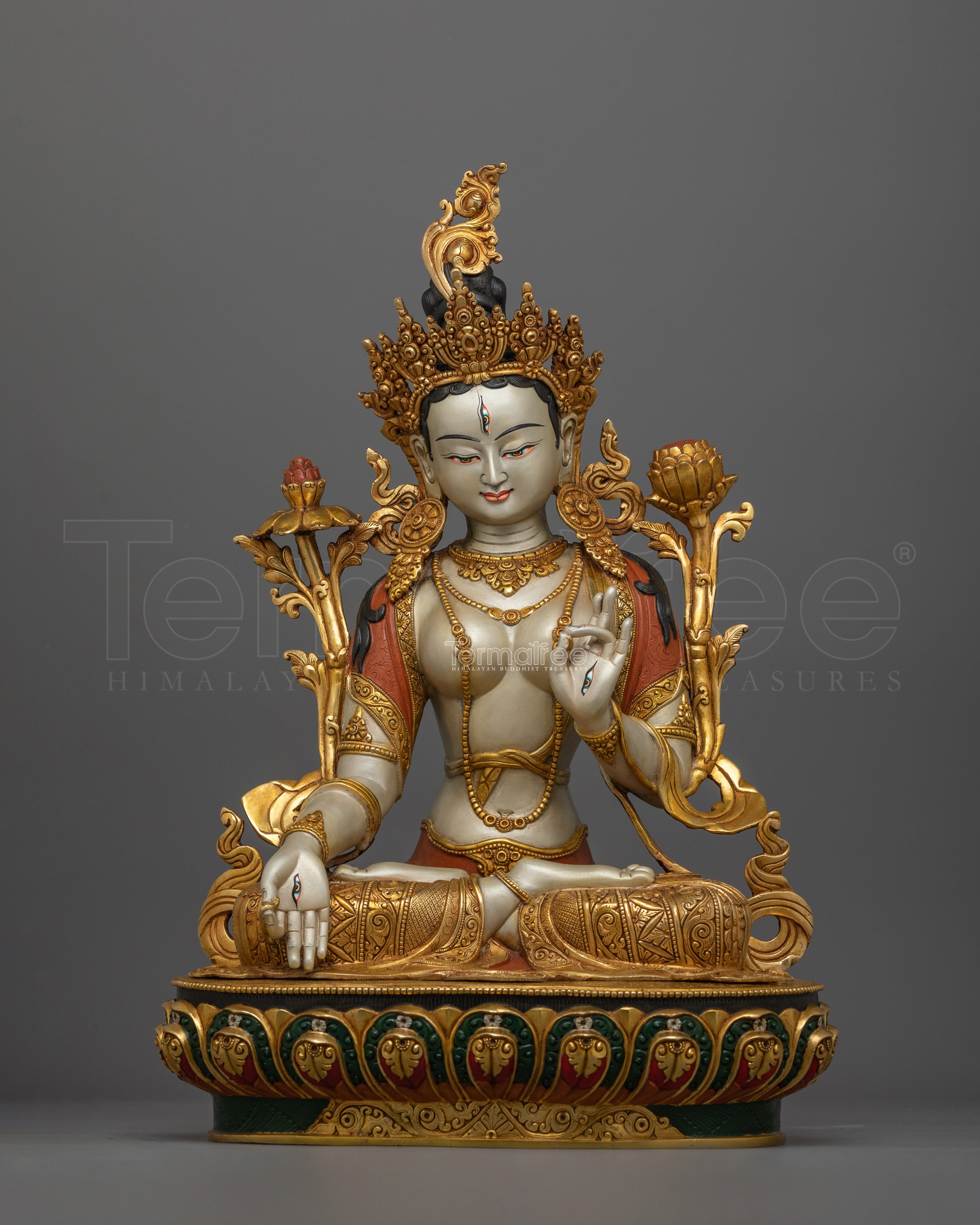 Tibetan White Tara Goddess Art | Seven Eyes Deity of Tranquil Healing Energy