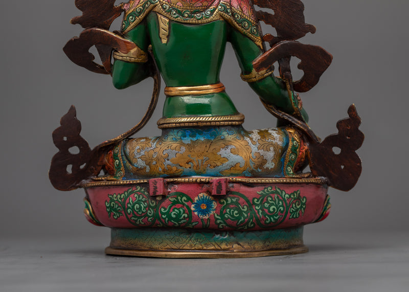 Handcrafted Empathetic Green Tara Deity | 24K Gold-Gilded Buddhist Statue