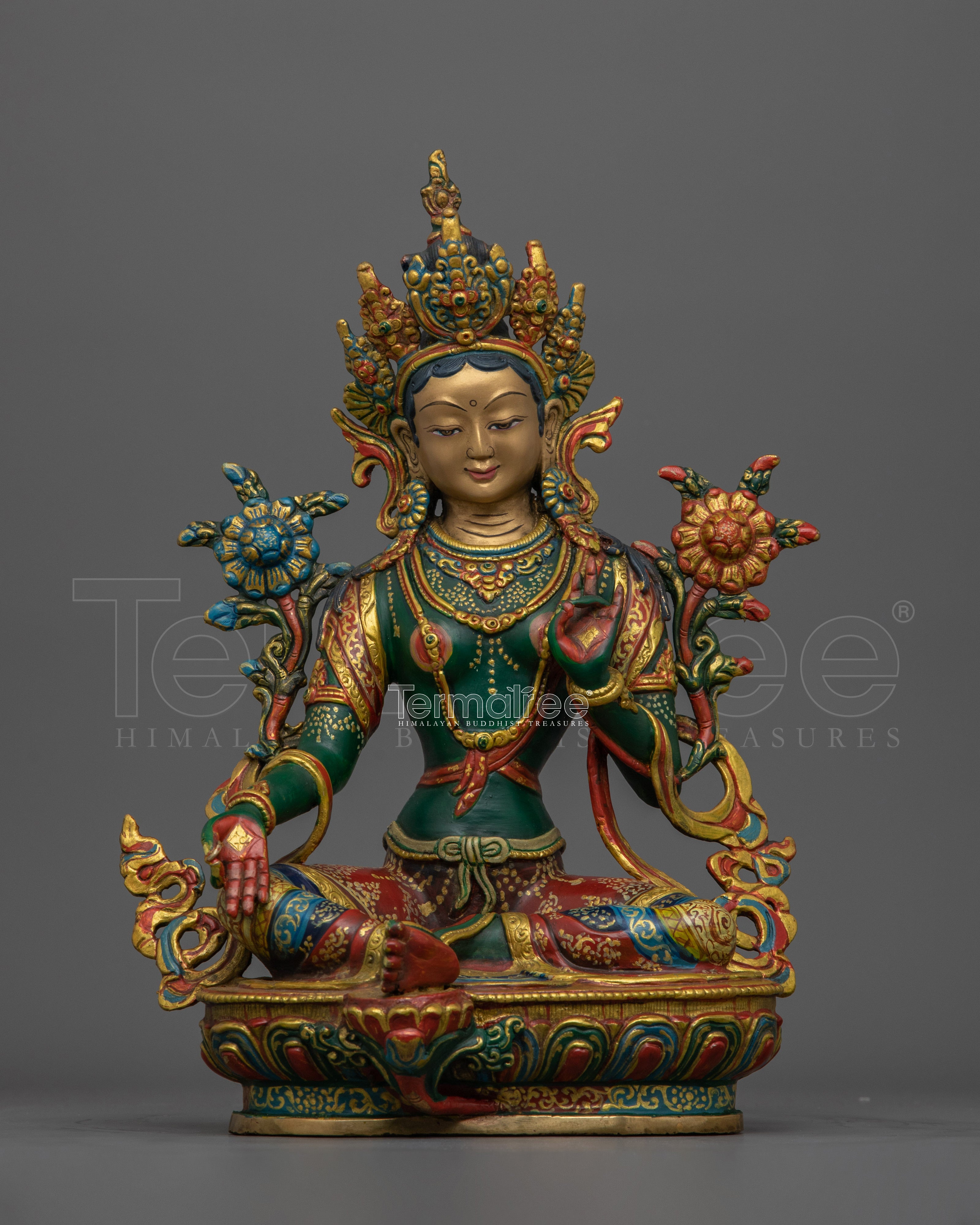 Tibetan Buddhist Green Tara Great Liberator Figurine | Sacred Sculpture for Buddhist Shrines