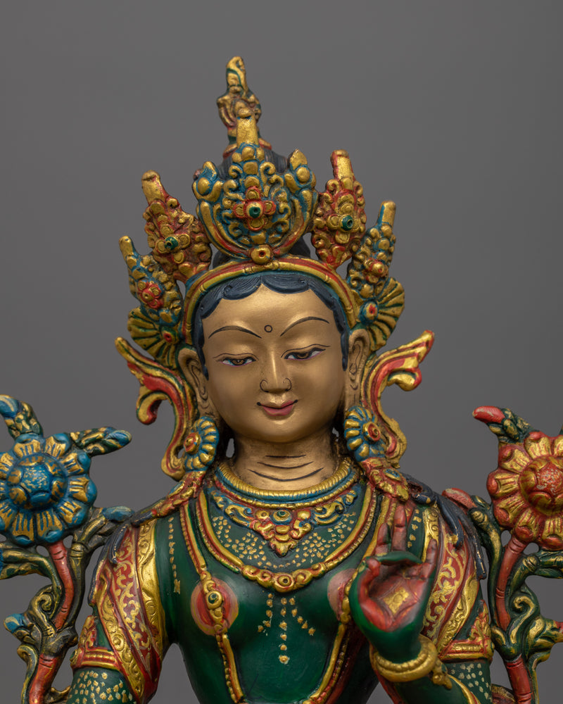 Tibetan Buddhist Green Tara Great Liberator Figurine | Sacred Sculpture for Buddhist Shrines