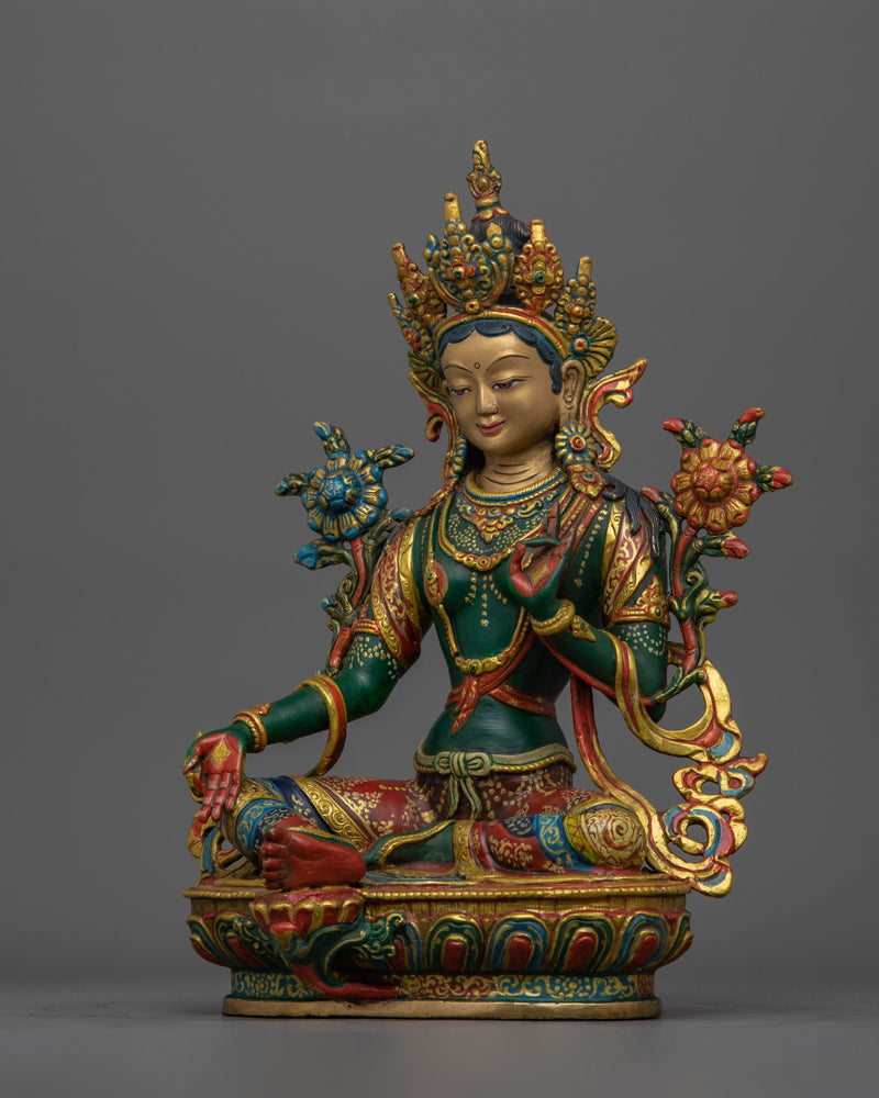 Tibetan Buddhist Green Tara Great Liberator Figurine | Sacred Sculpture for Buddhist Shrines