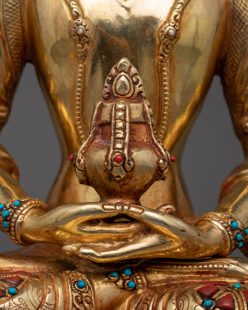 24K Gold Gilded Amitayus Buddhist Sculpture | Figure of Immortality and Compassion
