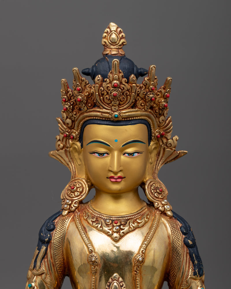 24K Gold Gilded Amitayus Buddhist Sculpture | Figure of Immortality and Compassion