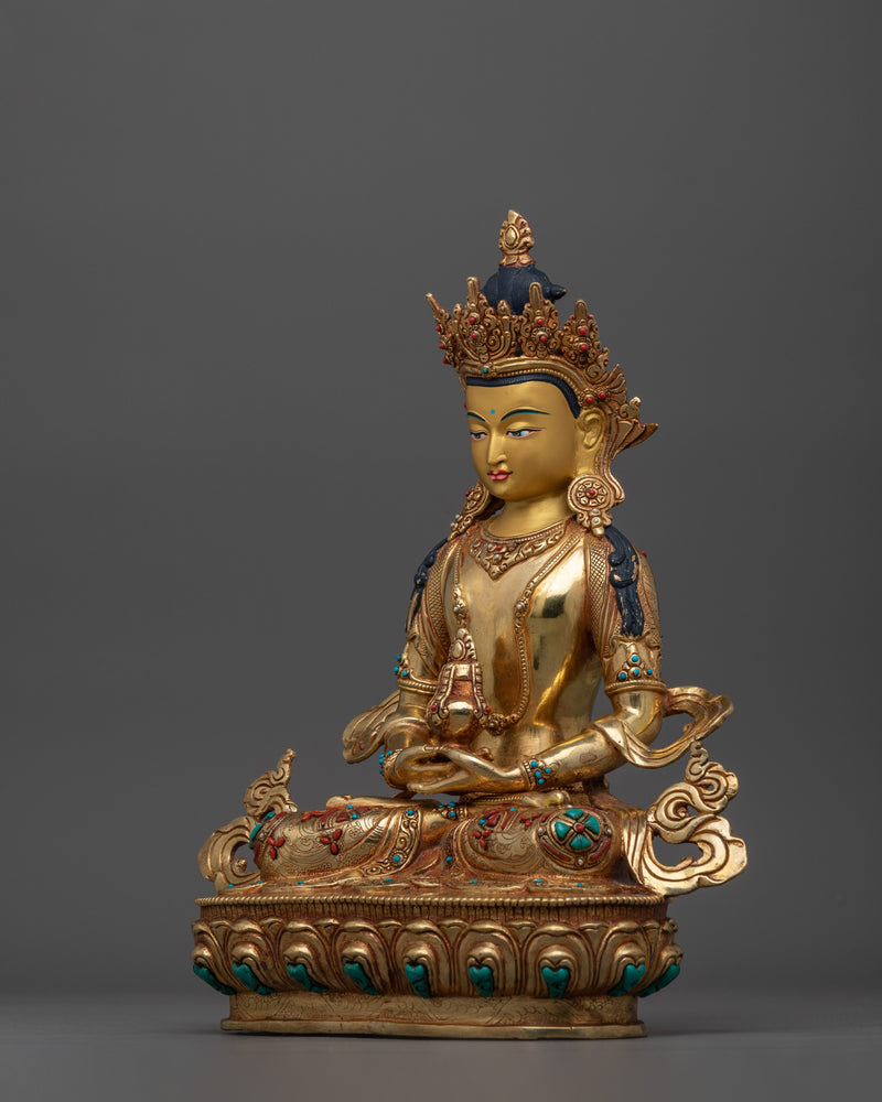 24K Gold Gilded Amitayus Buddhist Sculpture | Figure of Immortality and Compassion