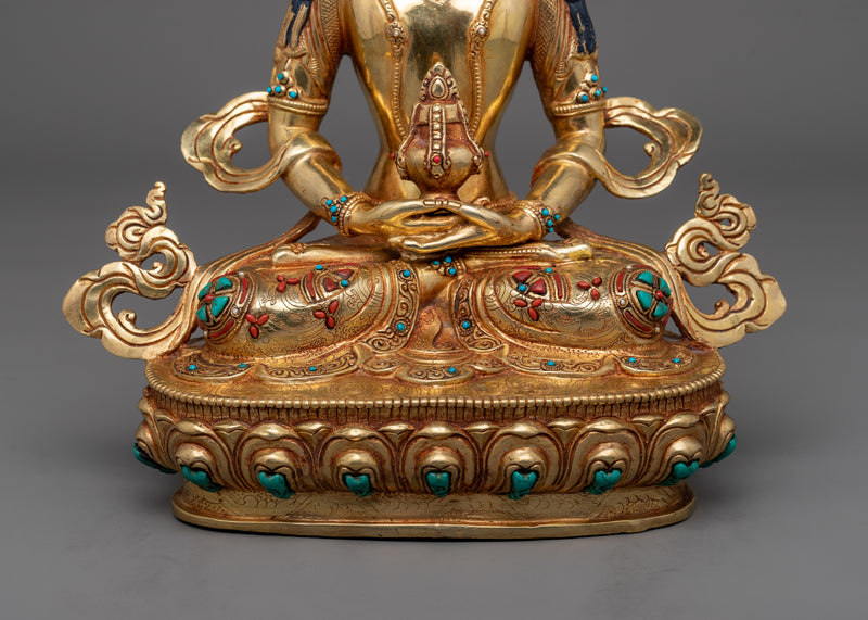 24K Gold Gilded Amitayus Buddhist Sculpture | Figure of Immortality and Compassion