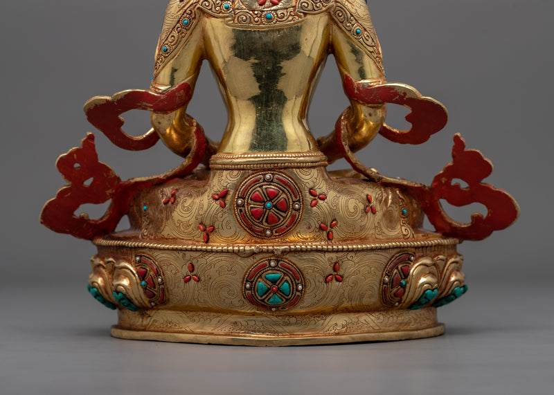 24K Gold Gilded Amitayus Buddhist Sculpture | Figure of Immortality and Compassion