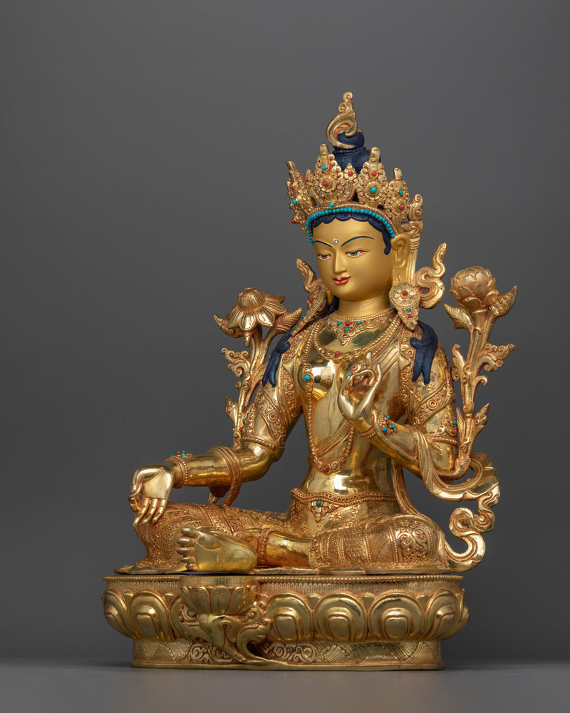 Green Tara the Swift Savior Sculpture | Spiritual Decor for Meditation and Buddhist Shrine