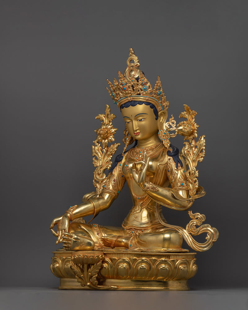 Divine Feminine Goddess Green Tara Sculpture | Enlightened Saviouress Deity