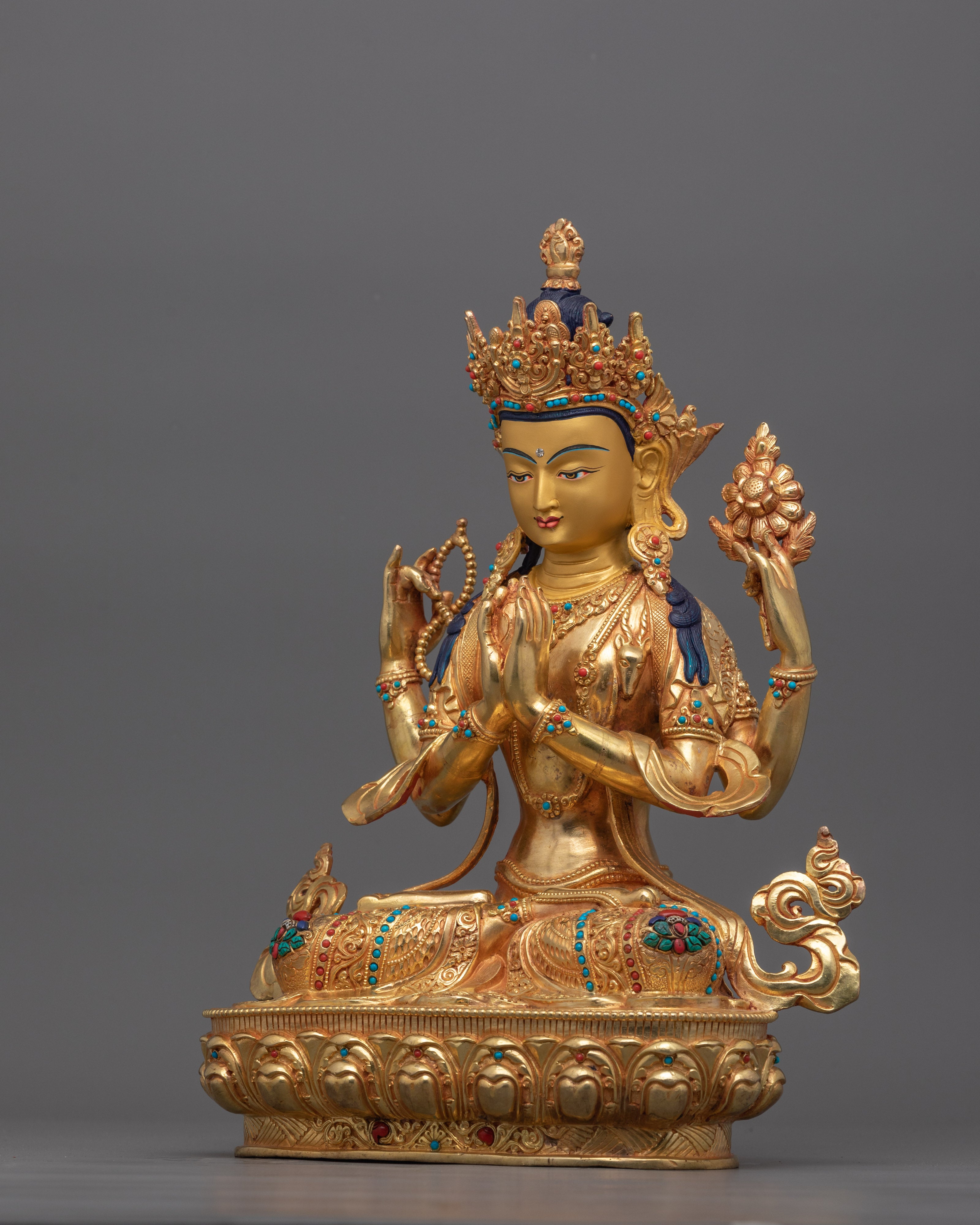 24K Gold Peaceful Figurine of Chenresig | Cultivation of Compassion