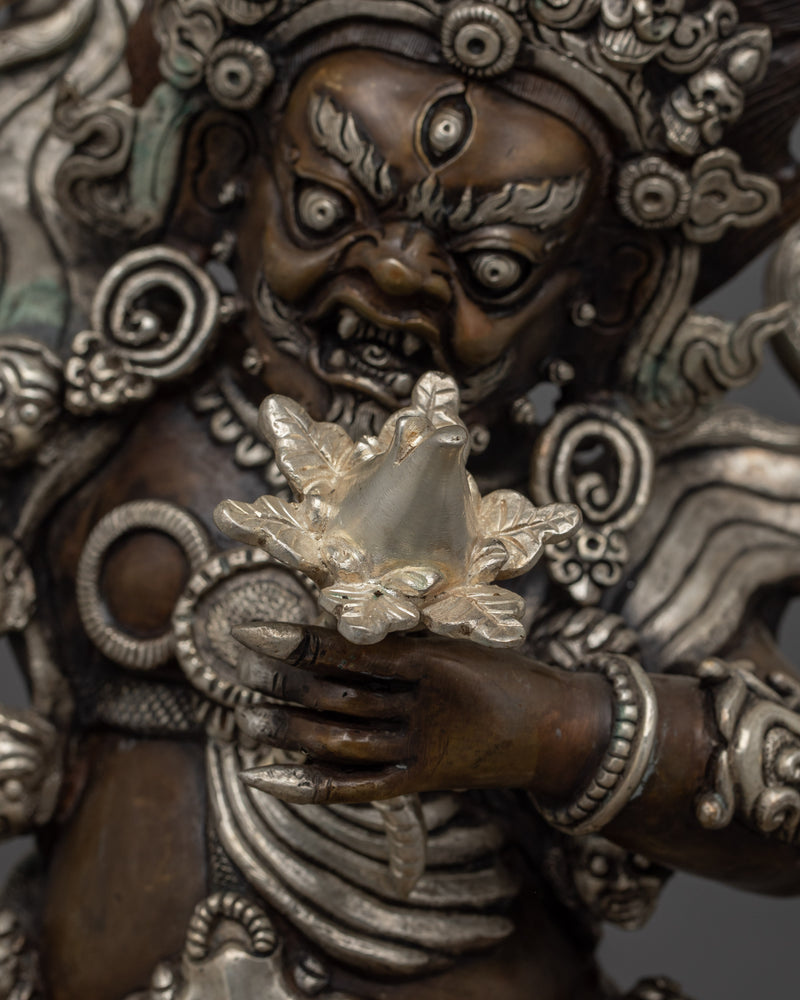 Handcrafted Silver-Plated Begtse Chen Statue | Protector Deity for Spiritual Harmony