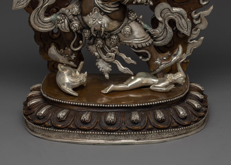 Handcrafted Silver-Plated Begtse Chen Statue | Protector Deity for Spiritual Harmony
