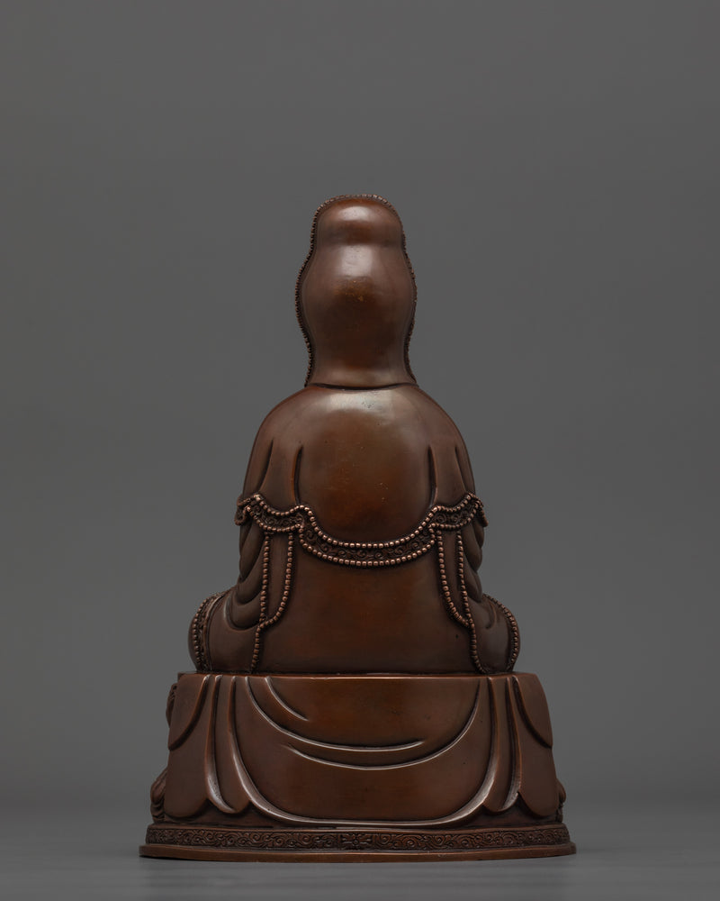 Protector Deity Guanyin Sculpture | Oxidized Copper Statue For Meditation