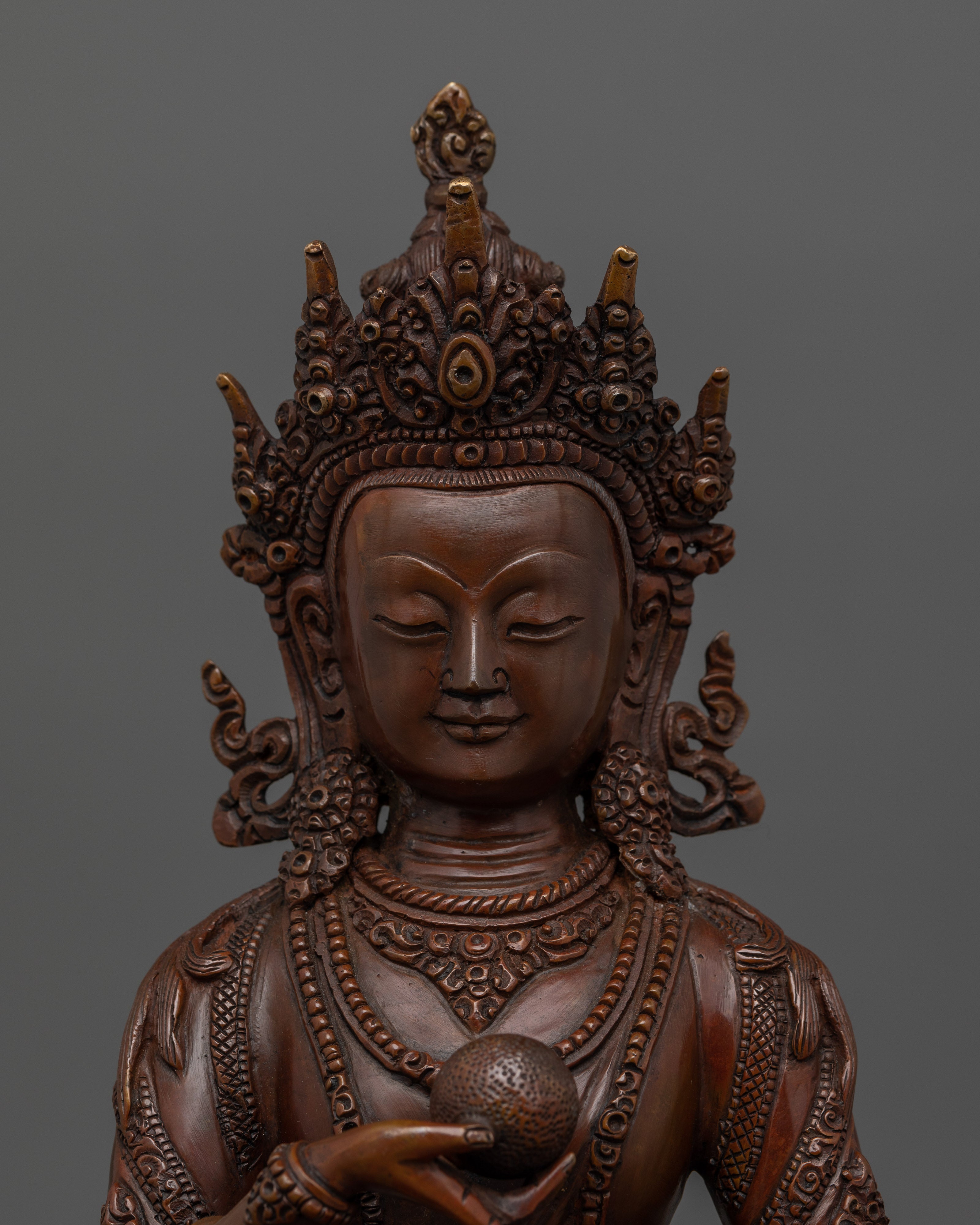 Oxidized Copper Kshitigarbha Saviour Bodhisattva Sculpture | Spiritual Guidance Decor