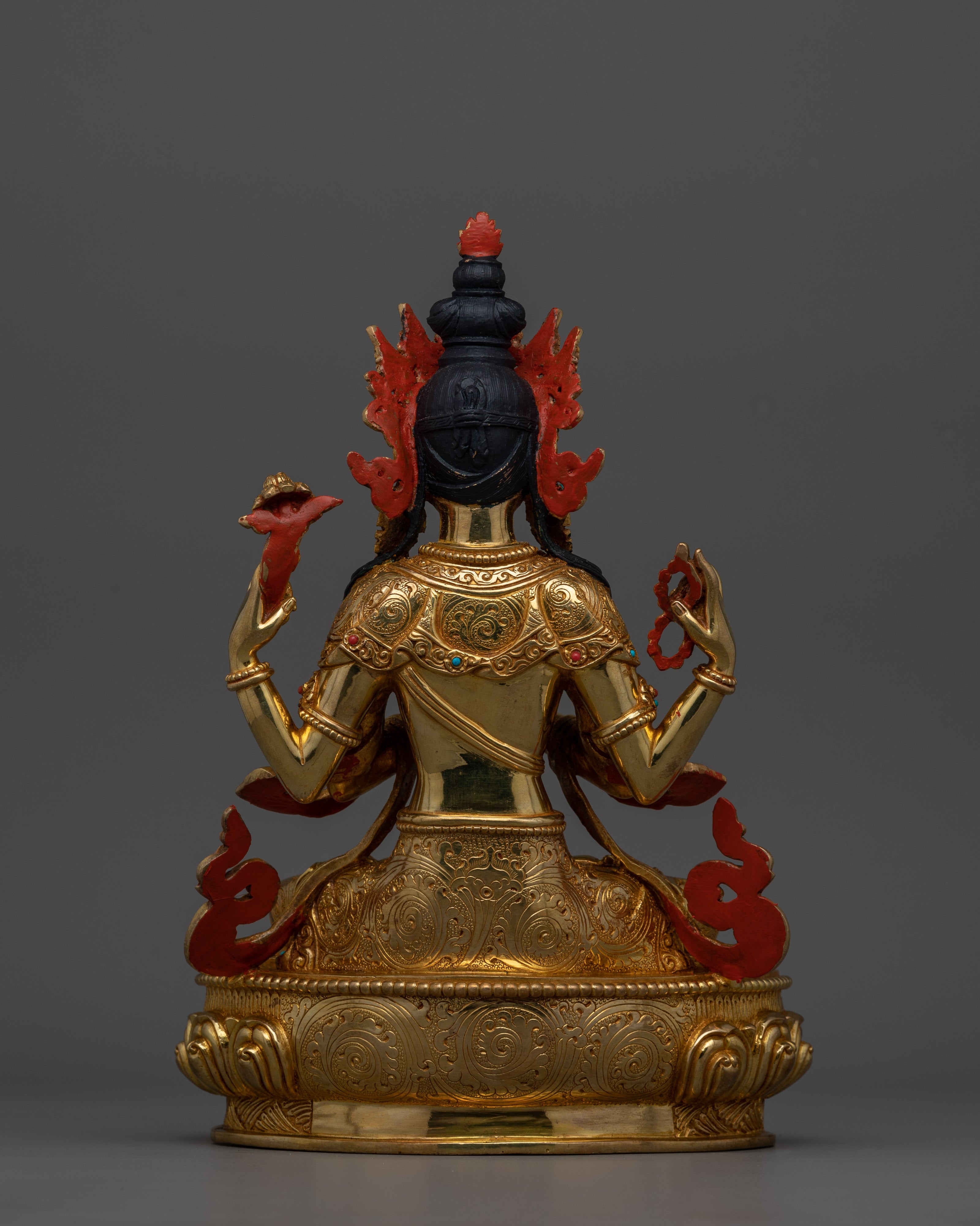 24K Gold Chenrezig Tranquil Sculpture | Embodiment of Compassion