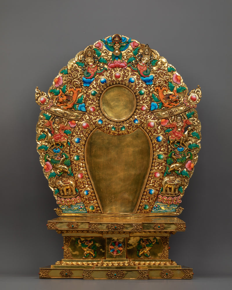 Guru Rinpoche with Sacred Halo Royal Throne Statue | Lotus-Born Padmasambhava Artwork