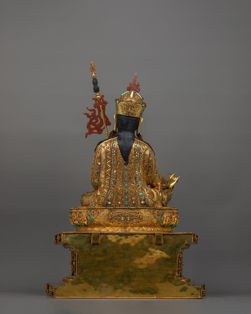 Guru Rinpoche with Sacred Halo Royal Throne Statue | Lotus-Born Padmasambhava Artwork